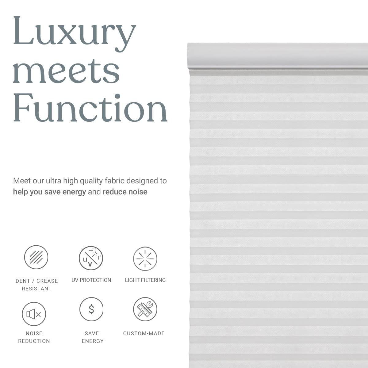 Mood MOOD Top Down Bottom Up Cellular Shades | Luxury Meets Function | Cordless, Light Filtering, Insulation, Acoustic Comfort | Honeycomb Blinds for Windows | Cool White | 60.5" Width x 48" Height