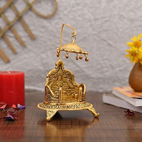 Frienemy Home Frienemy Presents Metal Singhasan Oval Shaped for Ganesha Krishna God Idols - Gold Plated Ladoo Gopal Pooja Chowki for Temple Mandir Puja Idol Decoration Items #Frienemy-0022