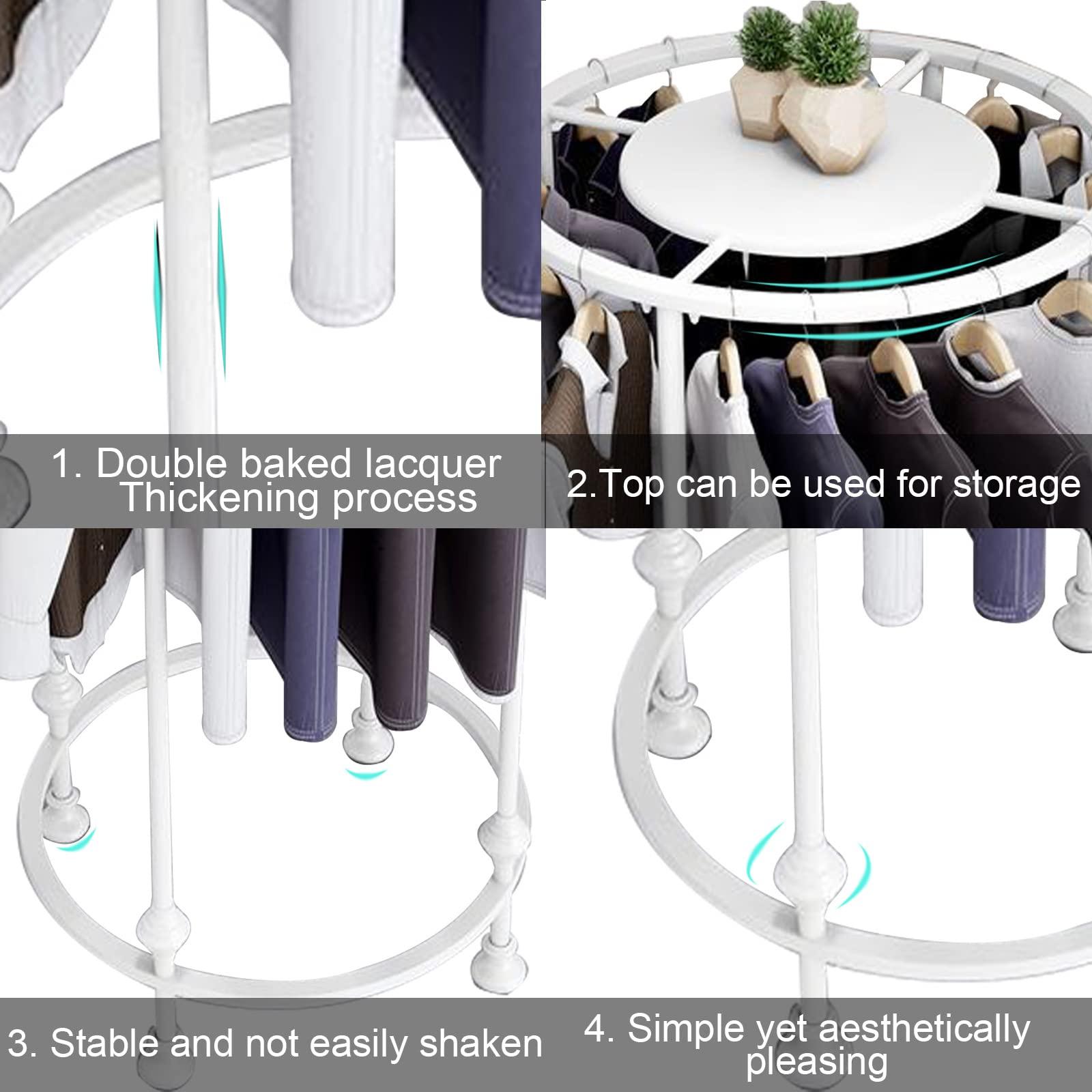 SPTZQURY SPTZQURY Round Garment Rack, Floor Standing Iron clothes Hanging Rack with Topper, Suitable for Large Shopping Malls Retail, Clothes Boutique Display Laundry Rooms Multi-Purpose Hanging (WHITE)