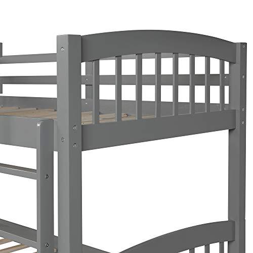 XD Designs XD Designs Twin Over Twin Bunk Bed with Trundle Bed and 3 Storage Drawers, Solid Wood Bed Frame with Ladder/Safety Rail for Kids, Teens Bedroom (Grey)
