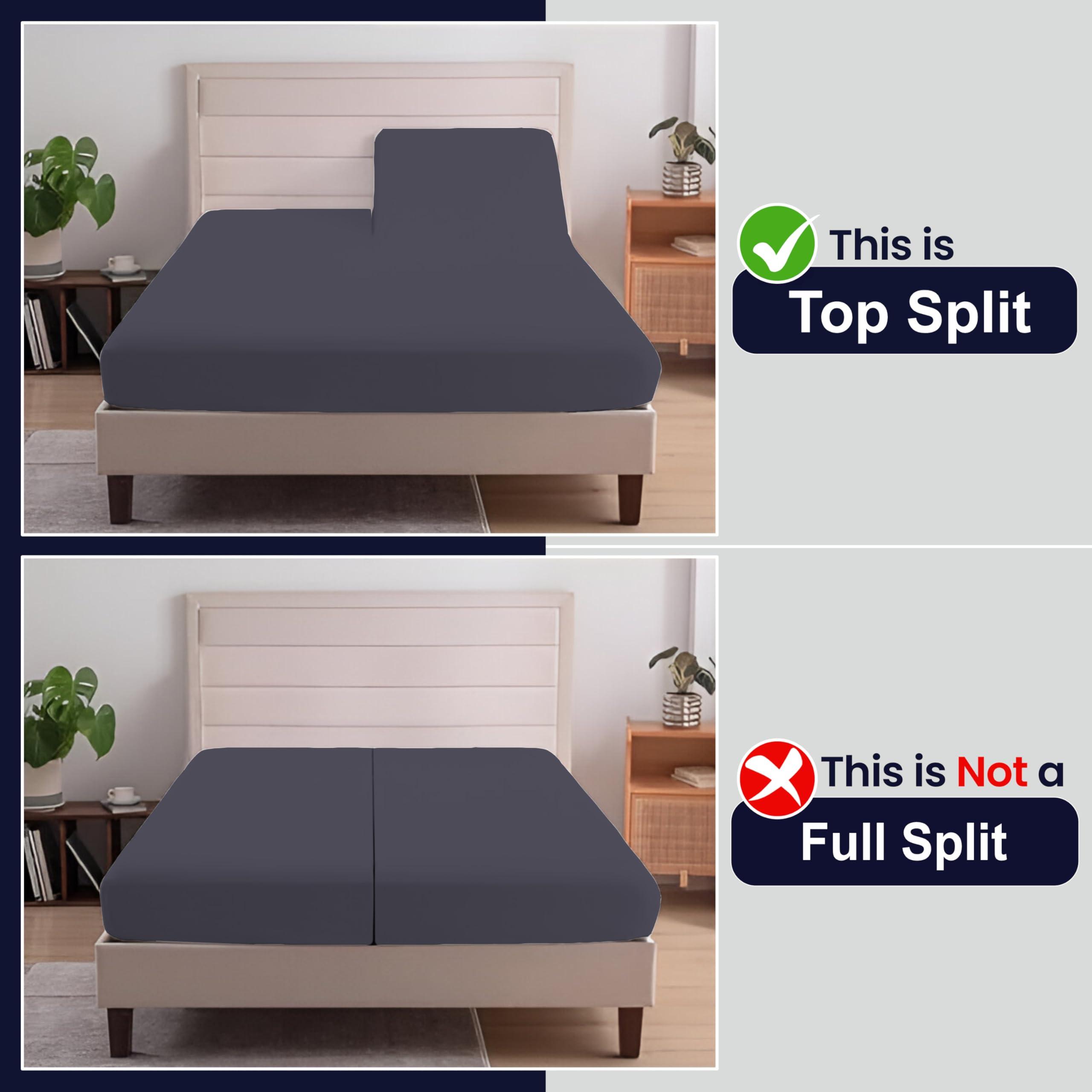 SGI bedding SGI bedding 34\" Cal King Split Top Flex Head Sheet 100% Egyptian Cotton Sheet Set 1000 Thread Count Flex Top Sheet for Adjustable Bed 4Pc Sheet Set 18\" Deep Pocket for Sleep Number Bed - Dark Gray