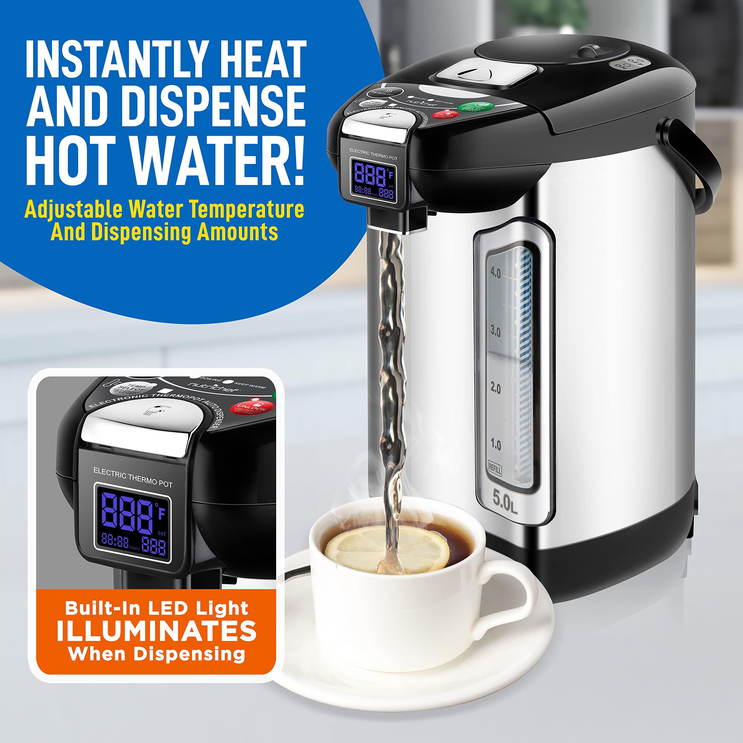 NutriChef NutriChef Digital Water Boiler and Warmer - 5L/5.28 Qt Stainless Electric Hot Water Dispenser w/LCD Display, Rotating Base, Keep Warm, Auto Shut Off, Safety Lock, Instant Heating for Coffee & Tea