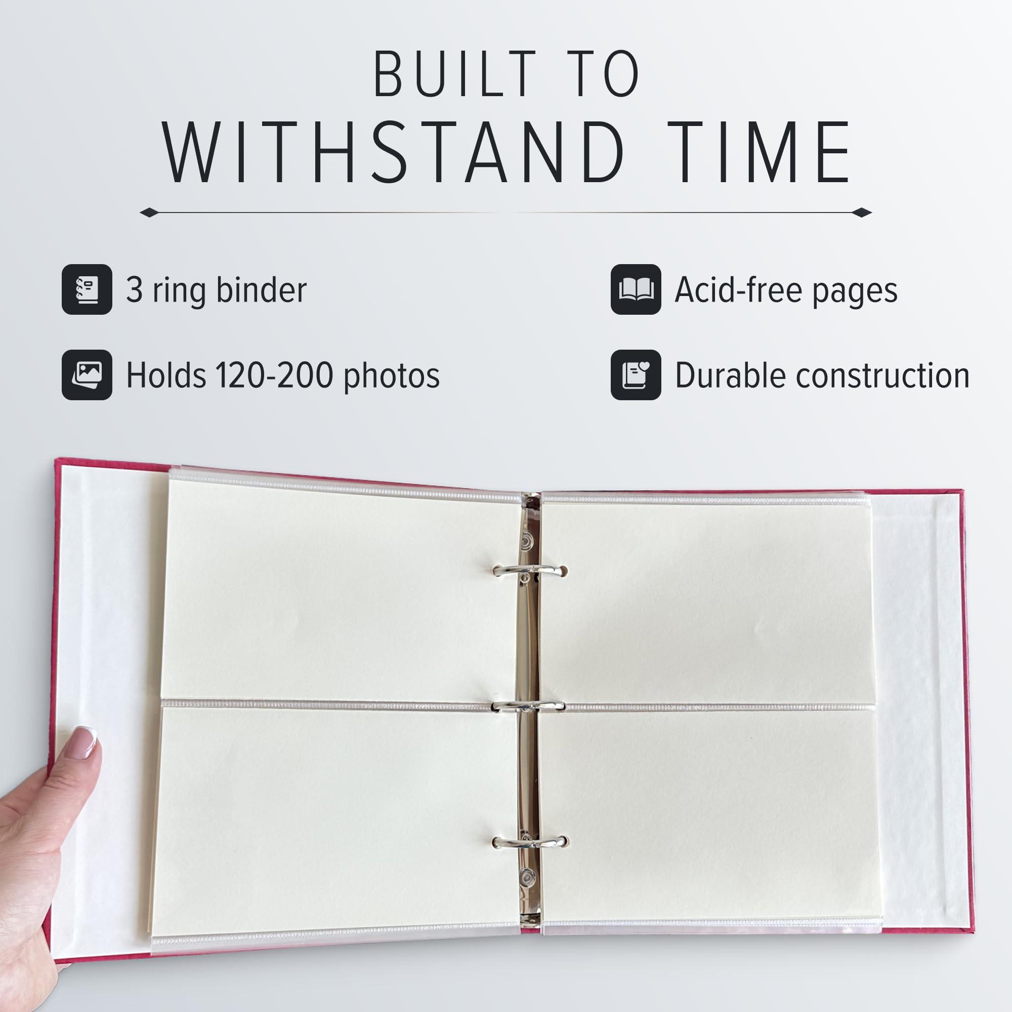 Gallery Leather Gallery Leather Photo Album 4x6-3 Ring Binder Photo Album, 60 Pages for 120 Photos, Fillable, Can Fit 4x6 Photos, Handcrafted - Acadia Burgundy - 9.25 x 8 \", Compact