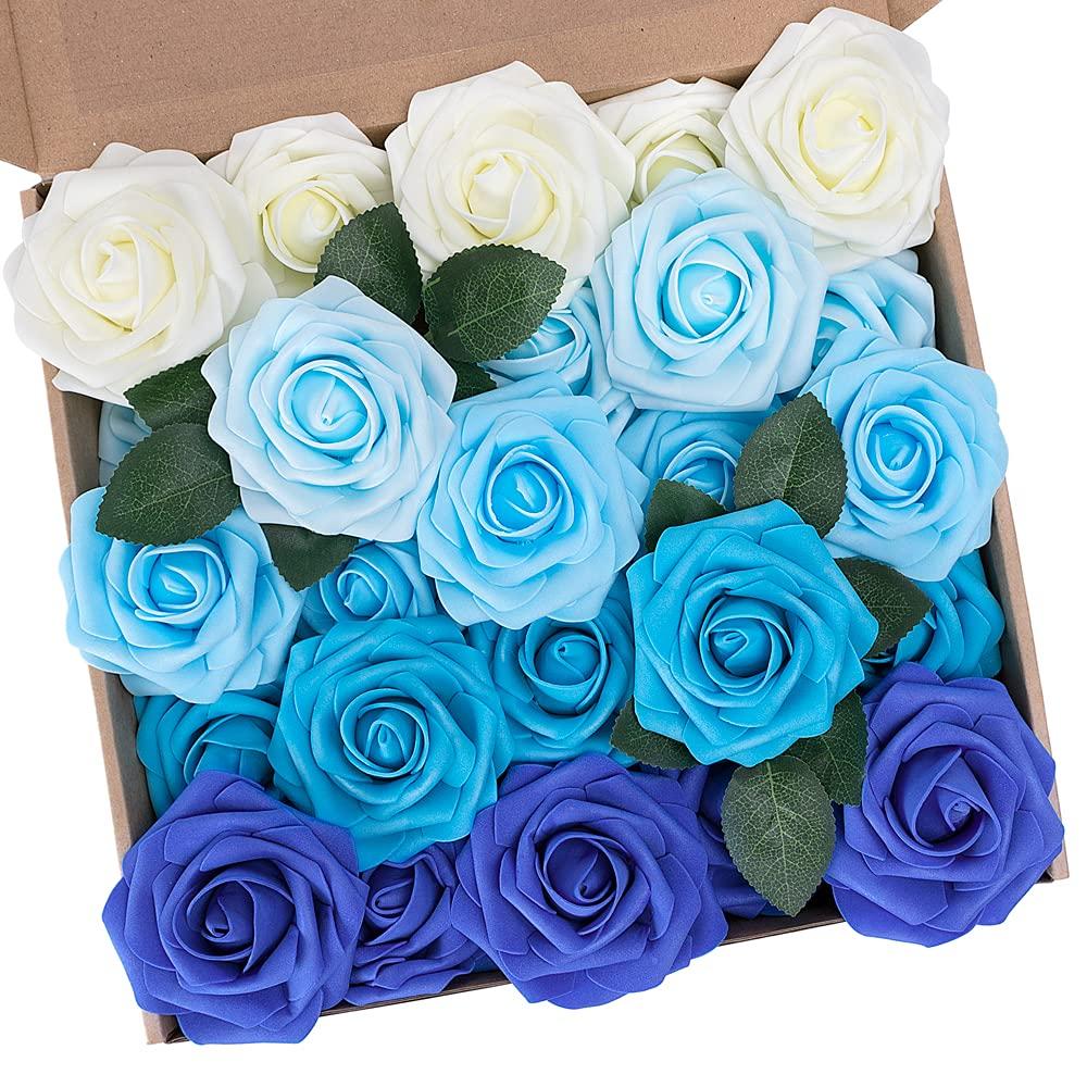 N&T NIETING N&T NIETING Rose Artificial Flowers 25pcs Fake Flowers Rose Perfect and 50pcs Foam Roses White