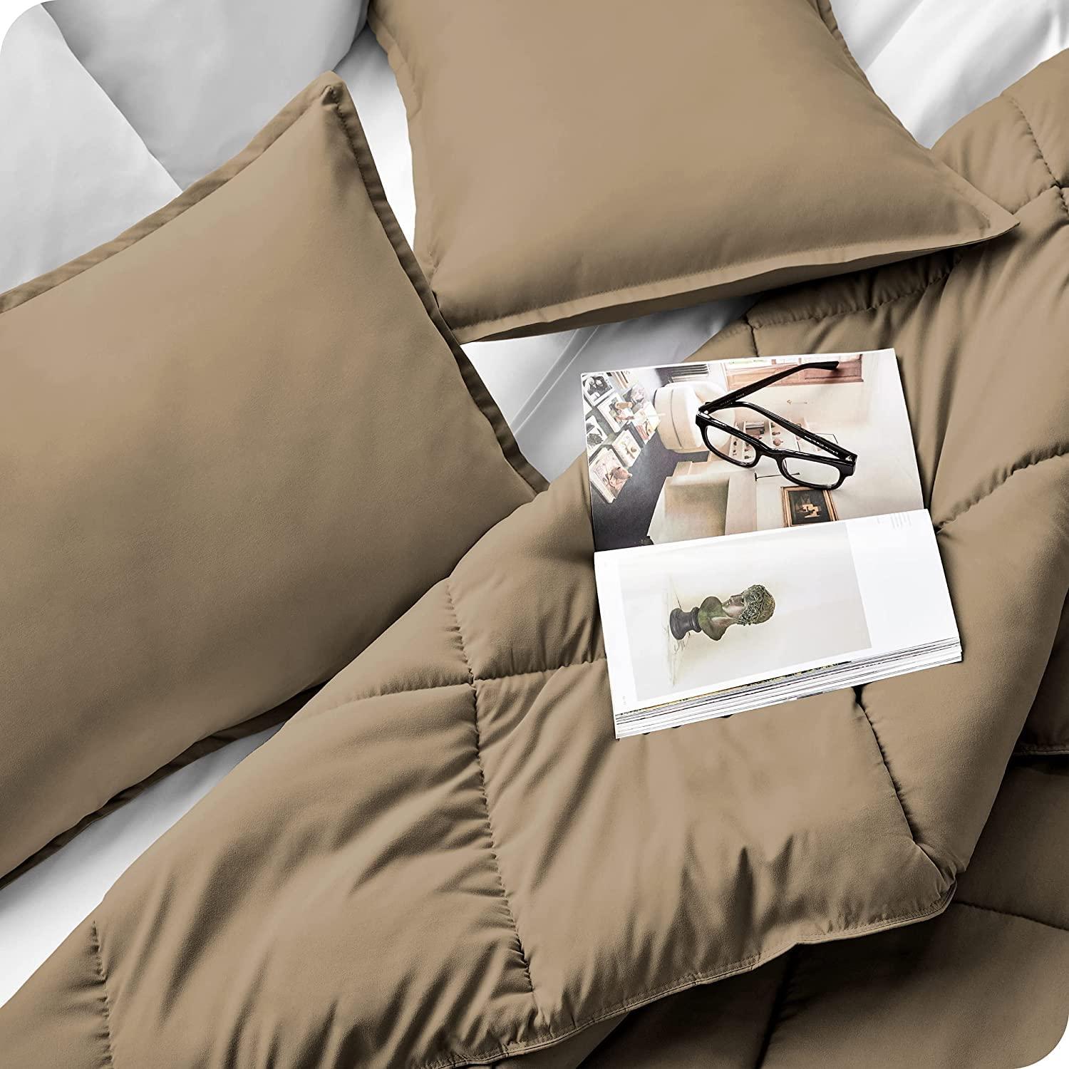 Generic Maher Bedding Egyptian Cotton 500 TC 300GSM Box Stich Collection Fluffy Soft 3pc (1 Comforter 2 Pillow Shams) Comforter (Taupe, Twin XL- 68\'\' X 90\'\')