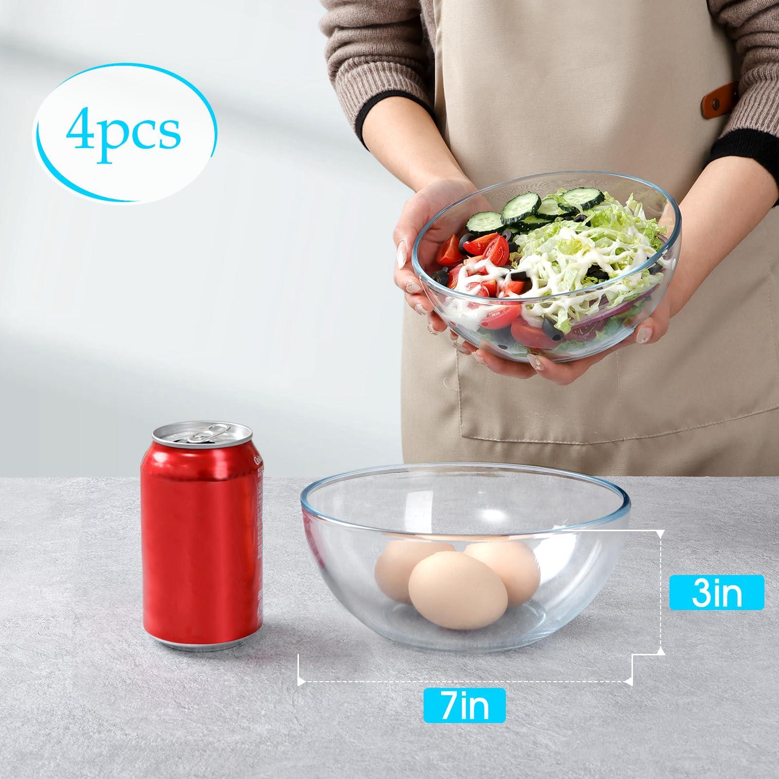 NUTRIUPS NUTRIUPS 7 Inch Medium Glass Prep Bowls, Tempered Glass Bowl Set of 4 Microwave and Oven Safe (7 inch, Set of 4)