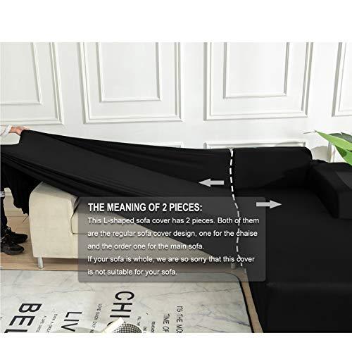 WOMACO WOMACO L Shape Sofa Covers Sectional Sofa Cover 2 pcs Stretch Sofa Slipcovers for L-Shape Couch (L-Shape 3+3 Seats, Black)