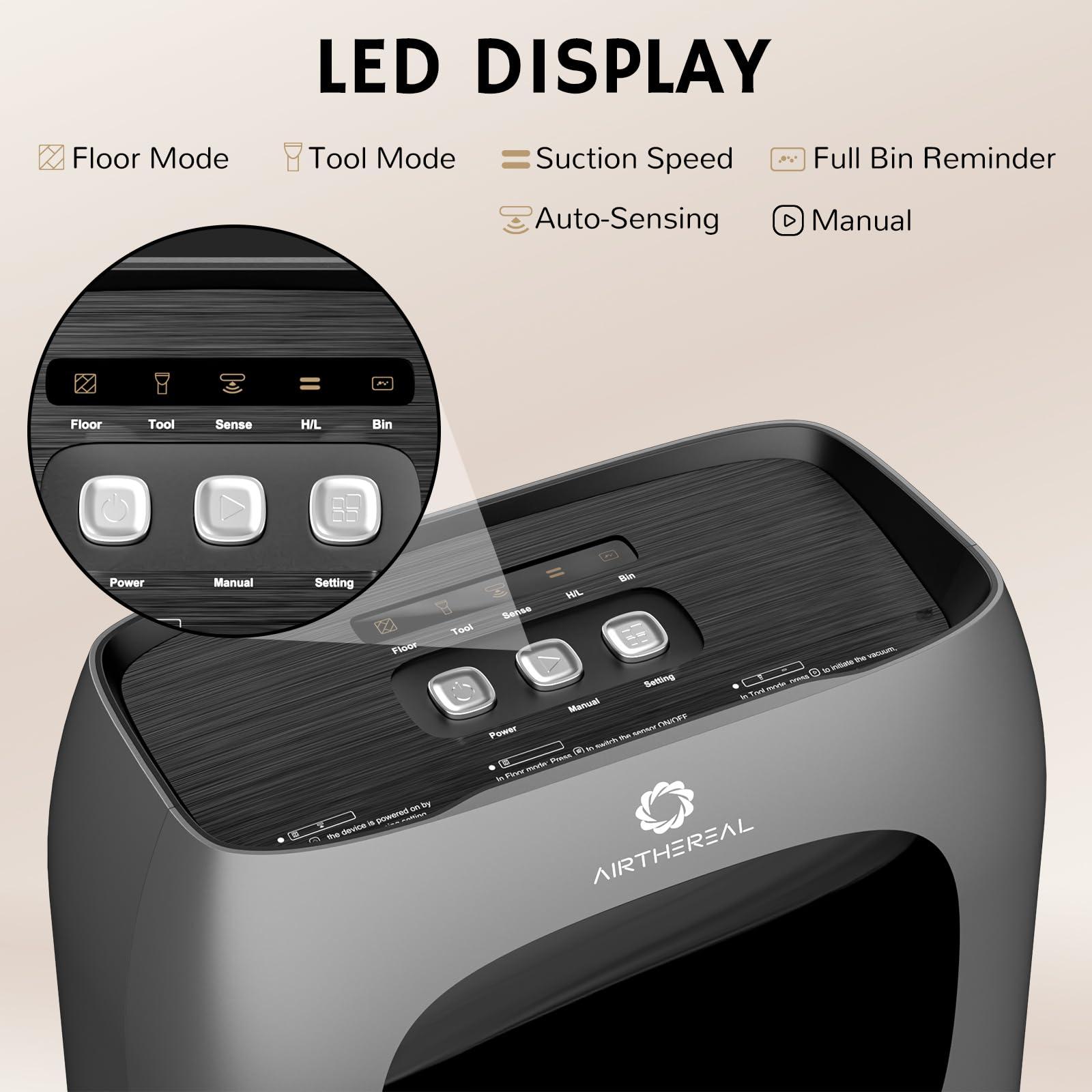 AIRTHEREAL AIRTHEREAL T1 Touchless Vacuum Automatic Dustpan with 2 Operation Modes - Ultra Fast & Powerful Corded Canister Vacuum for Sweeping Salon, Pet Hair, Food, Dirt, Kitchen, 20Kpa Max Suction