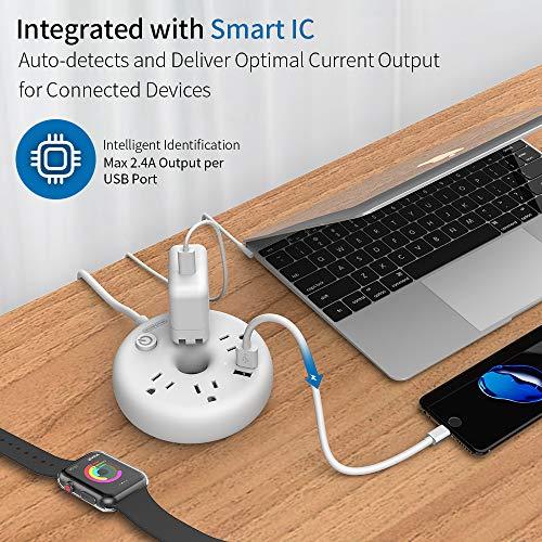 NTONPOWER NTONPOWER Power Strip Flat Plug with Circuit Breaker, 4 Outlet 2 USB Desktop Charging Station with 5ft Extension Cord, Wall Mount Compact for Travel Home Office Bedside