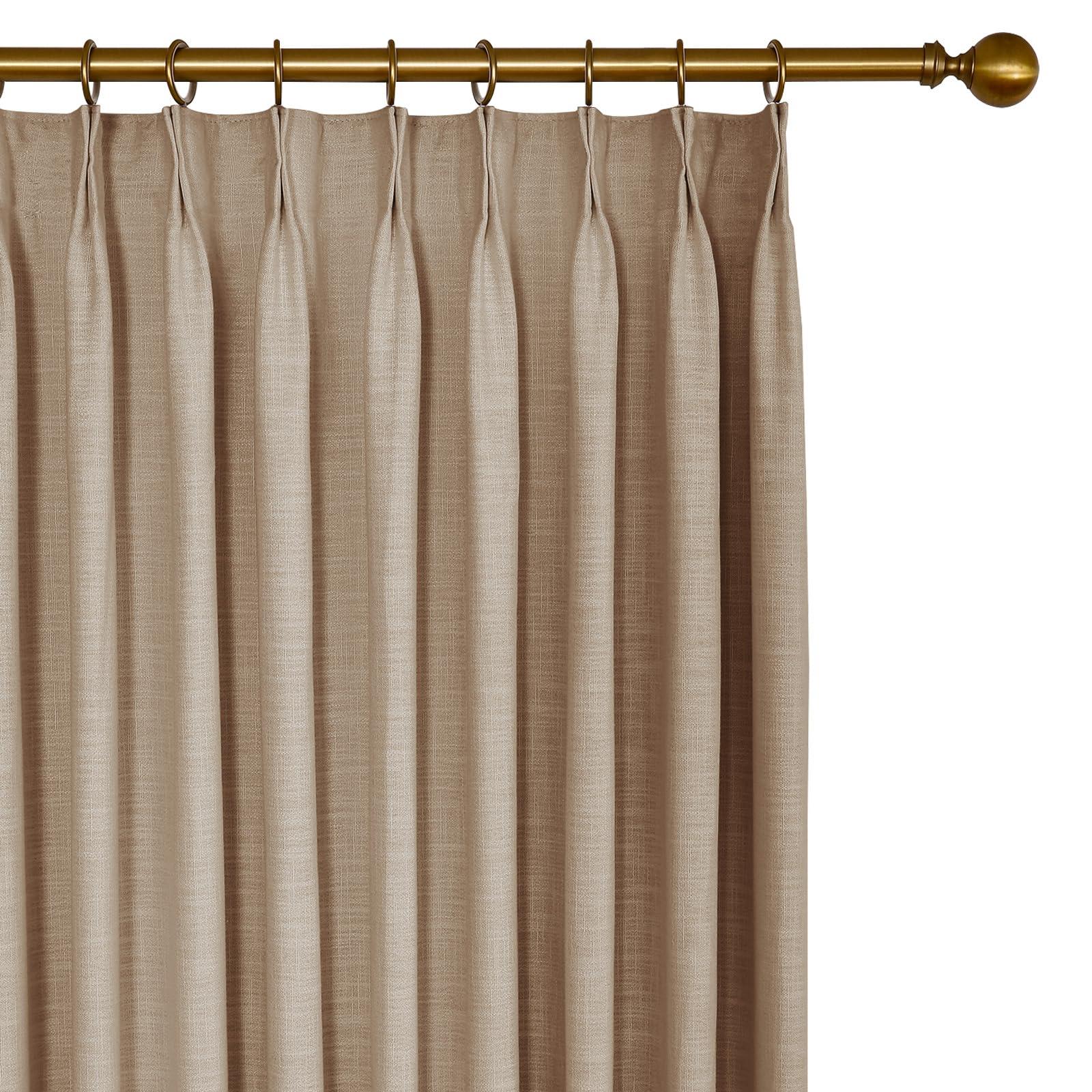 DotheDrape 88 inch Pinch Pleated Blackout Curtains 2 Panels Set, 100% Blackout Thermal Insulated Faux Linen Pinch Pleat Drapes, 60W x 88L, Walnut