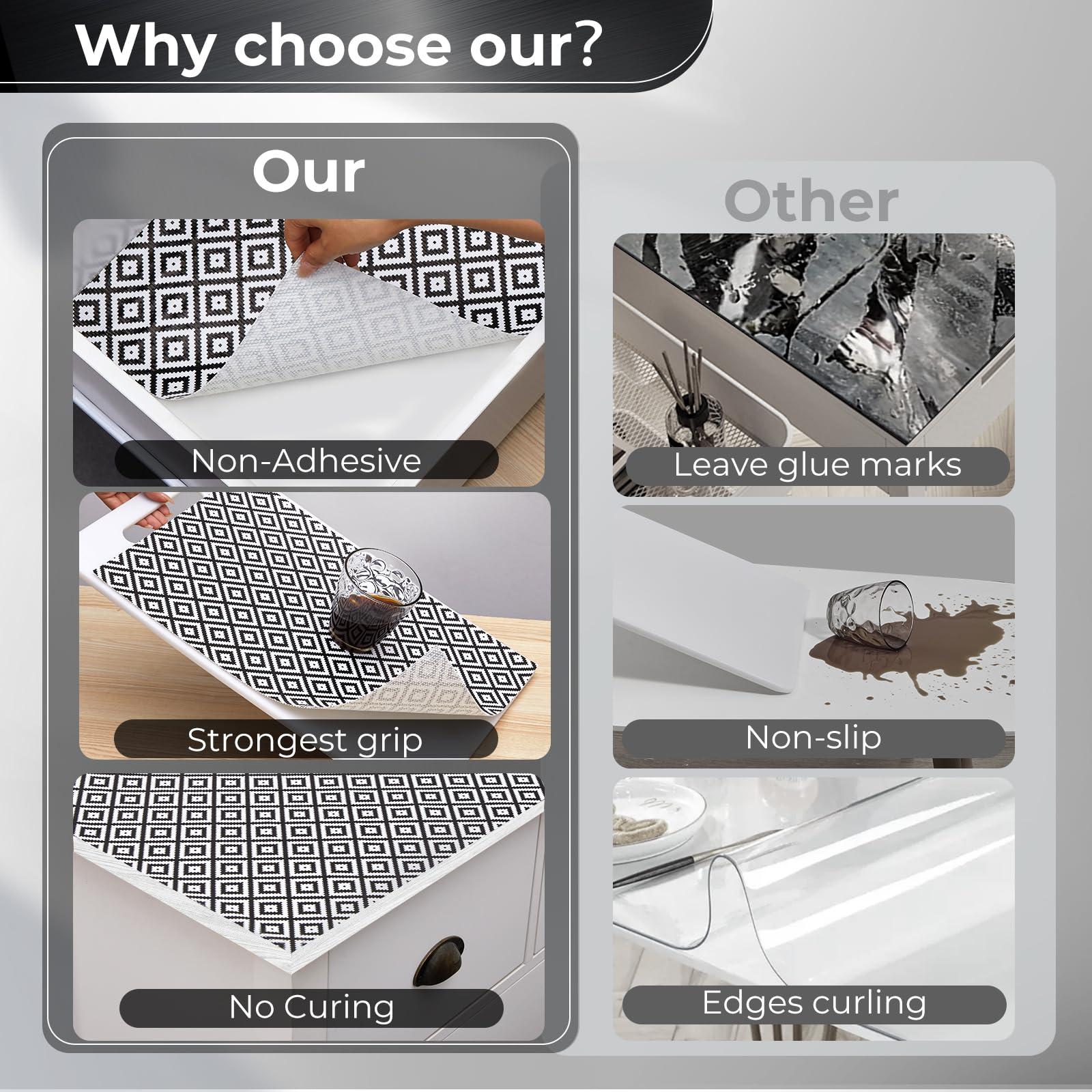 Coavas COAVAS Shelf Liner for Kitchen Cabinets Non Adhesive, Kitchen Drawer Liners Non Slip, Easy to Clean Shelf Paper, Cabinet Liners for Shelves, Dresser, Drawers, Black Rhombic, 12 in X 10 FT