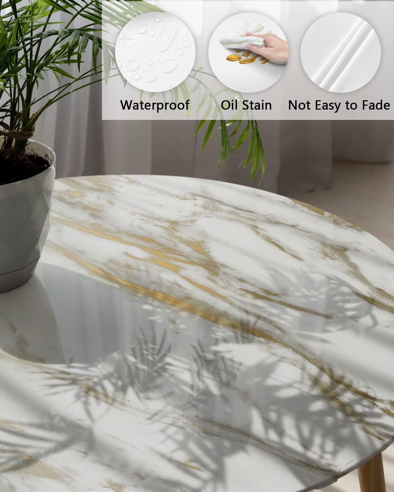 Chees D Zone Chees D Zone Fitted Round Marble Table Cloth,Gold Cracked Line Kitchen Table Cover with Elastic Edge Waterproof Table Cloth,Modern Abstract Art Circle Table Covers for Indoor Outdoor 45-54in