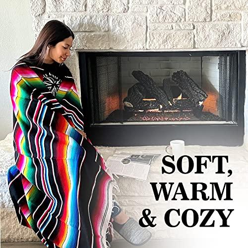 Leos Imports Leos Imports Mexican Serape Blanket, Traditional Saltillo Mexican Blanket, Handmade Mexican Blankets and Throws, Multipurpose Indoor and Outdoor Blankets and Throws, 84 x 55 Inches, Black