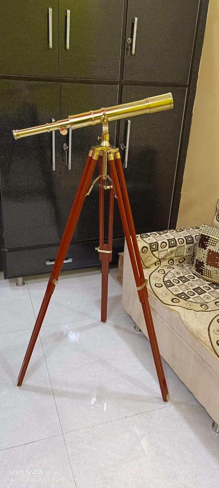 Generic Maritime Brass Antique Designer Telescope Brown Tripod Solid Wood Retro Brass Telescope New Handmade - Antique Collectibles