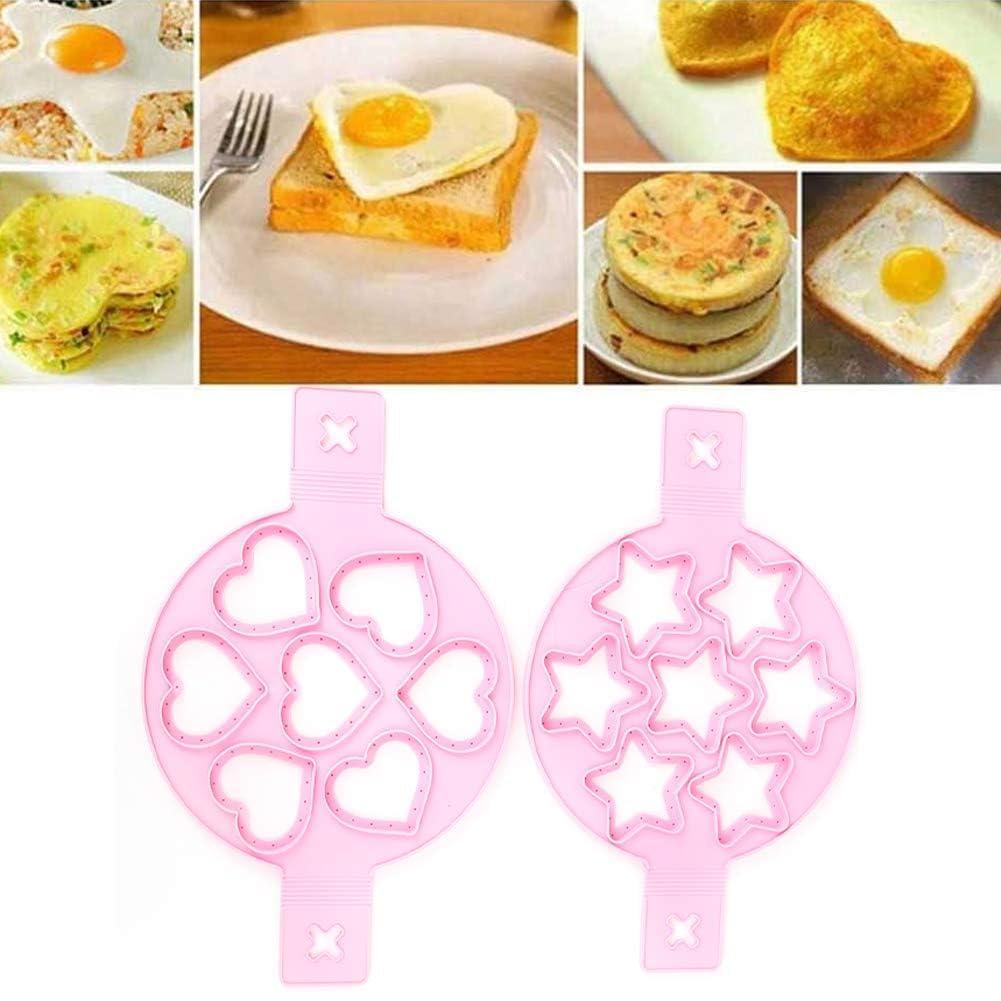 Beufee Pancake Mold, 2 PCS Silicone Eggs Pancake Making Mold, Pancake Molds Ring Fried Egg Mold Pink Non Stick Egg Ring Egg Cooker Pan Flip Mold Love and Heart Shapediy Kitchen Accessories
