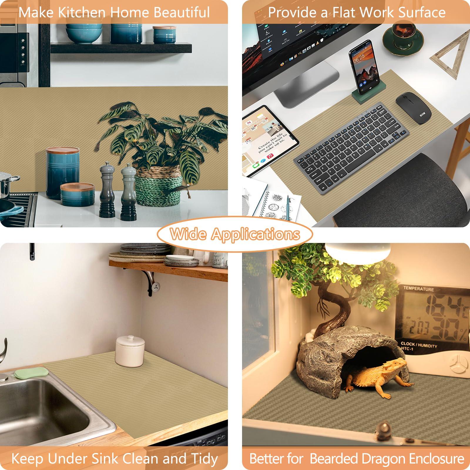 ChiKiner Self-Adhesive Shelf Liner Kitchen Liner, Waterproof Backed Paper Easy Peel and Stick Contact Liner Without Residue for Decor Your Desk Surface, Kitchen Countertops (Dark Khaki, 35.4 x 118.1 inches)