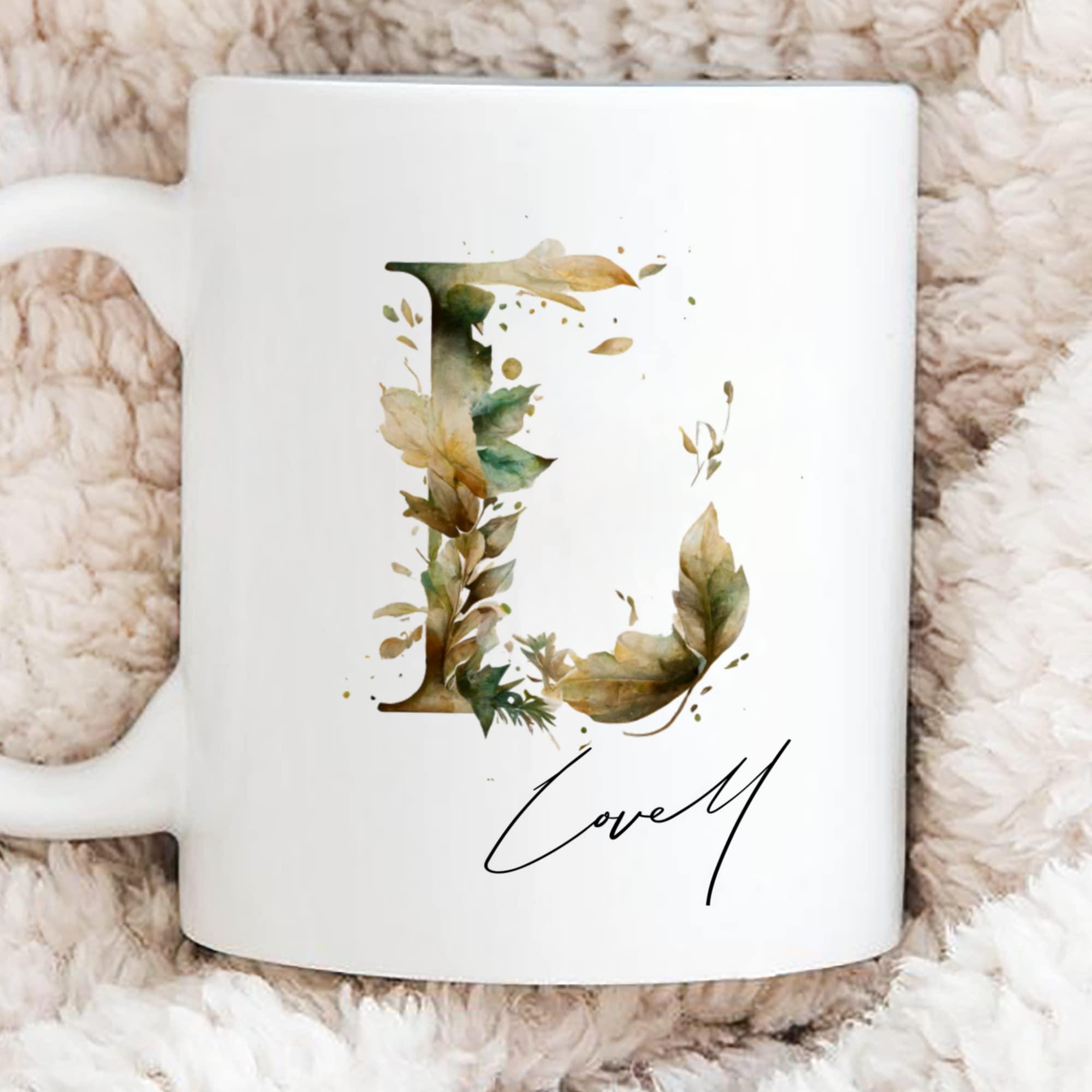 Gossby Gossby Personalized Custom Mug (L) Personalized Alphabet Customized Coffee Mug Cup Gift for Girlfriend/Wife/Mom/Sister, Personalized White Ceramic Mug 11oz 15oz Gifts for Special Day