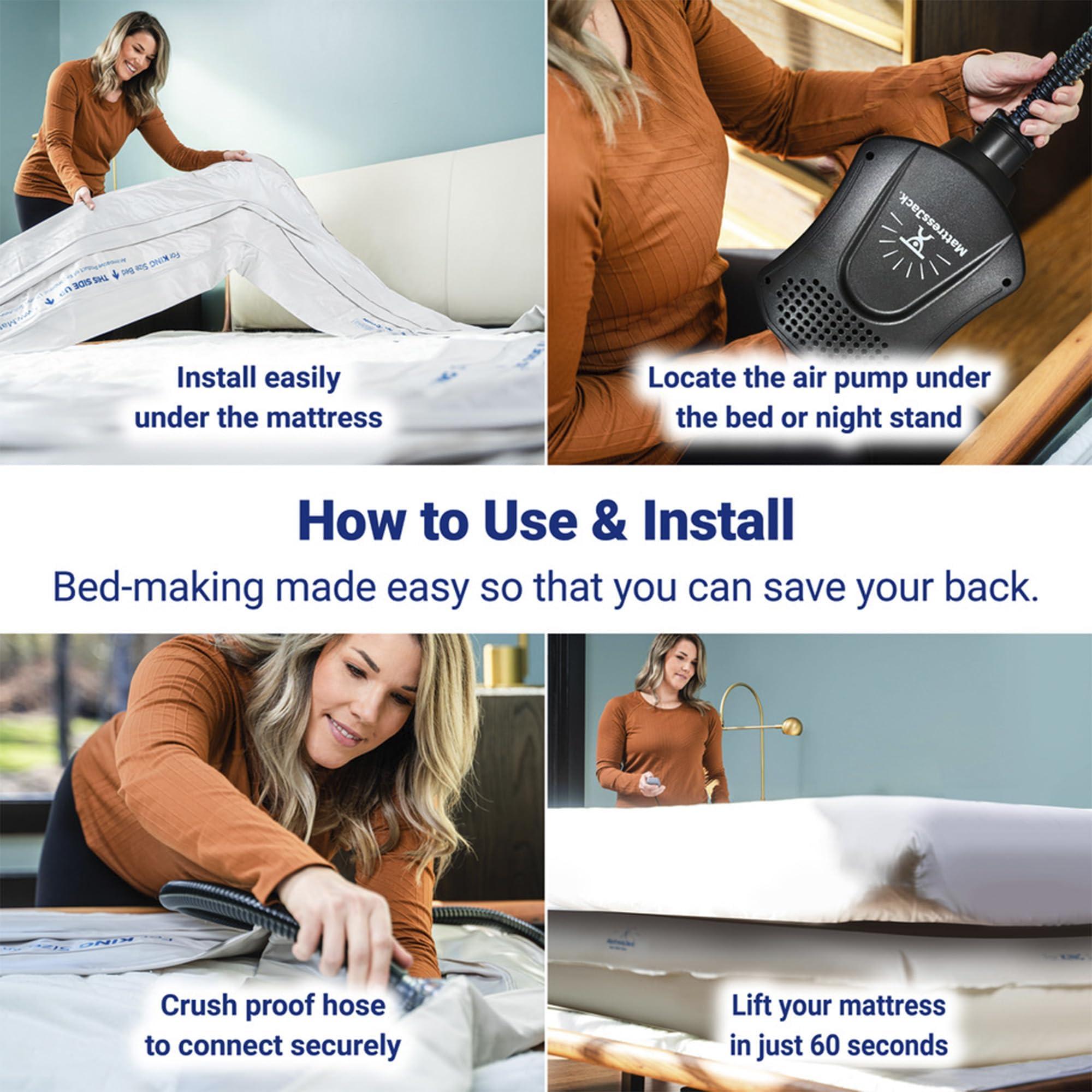 MATTRESS JACK BEDS MADE EASY Mattress Jack Mattress Lifter, Queen - Mattress Elevator for Sheet Tucking & Bed Making - Mobility Aid for Elderly, w/Inflatable Ring, Air Pump