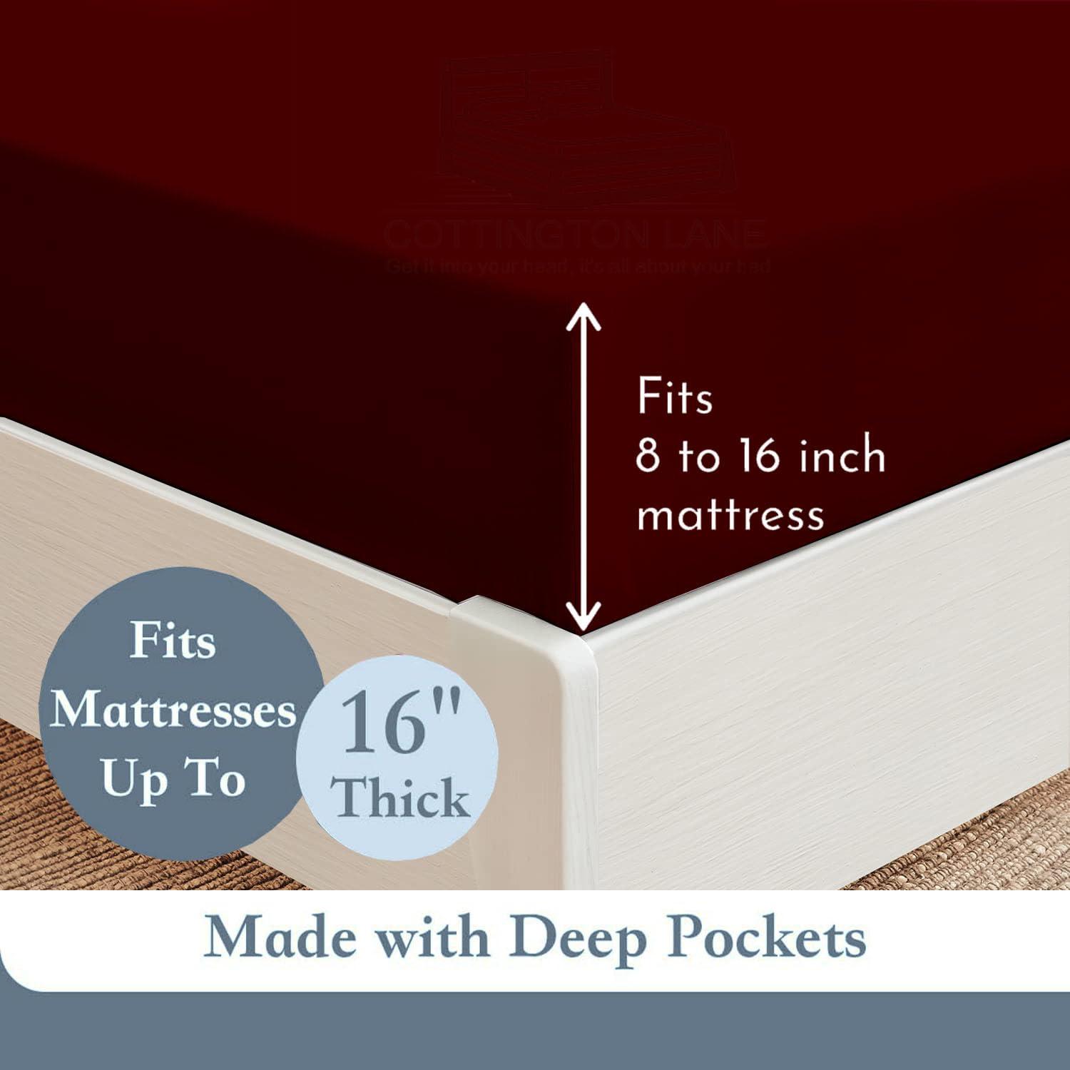 Cottington Lane Extra Long Twin XL Sheets Dorm-Super Soft Microfiber Bed Sheets-Hotel Luxury Bedding-College Dorm Room Bed Sheets Twin Xl-16 Inch Deep Pocket Twin XL Fitted Sheet with Elastic All Around(Burgundy)