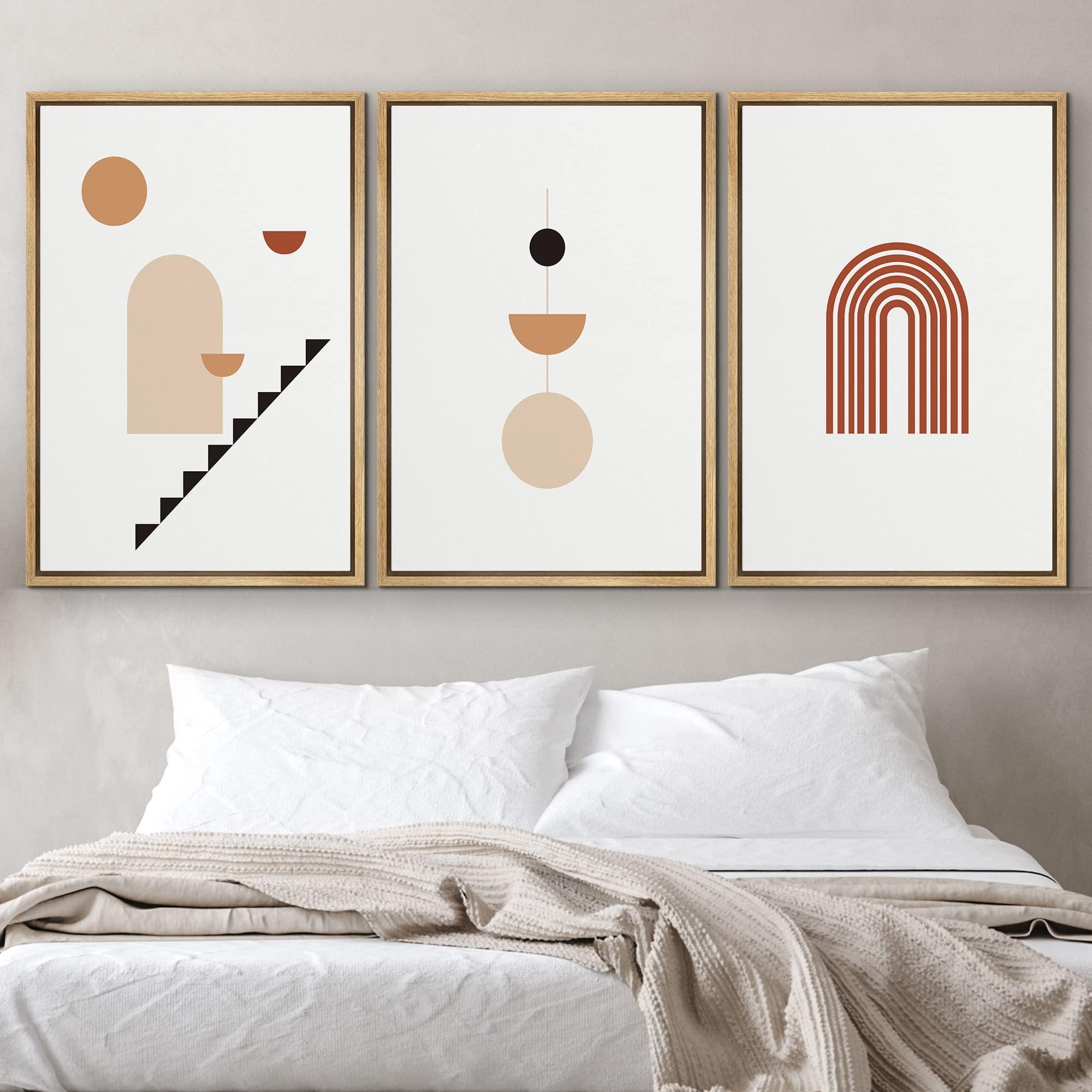 IDEA4WALL IDEA4WALL Framed Wall Art Print Set Mid-Century Negative Space Polygon Variety Abstract Patterns Digital Art Pop Art Bohemian Colorful Warm for Living Room, Bedroom, Office - 16"x24"x3 Natural