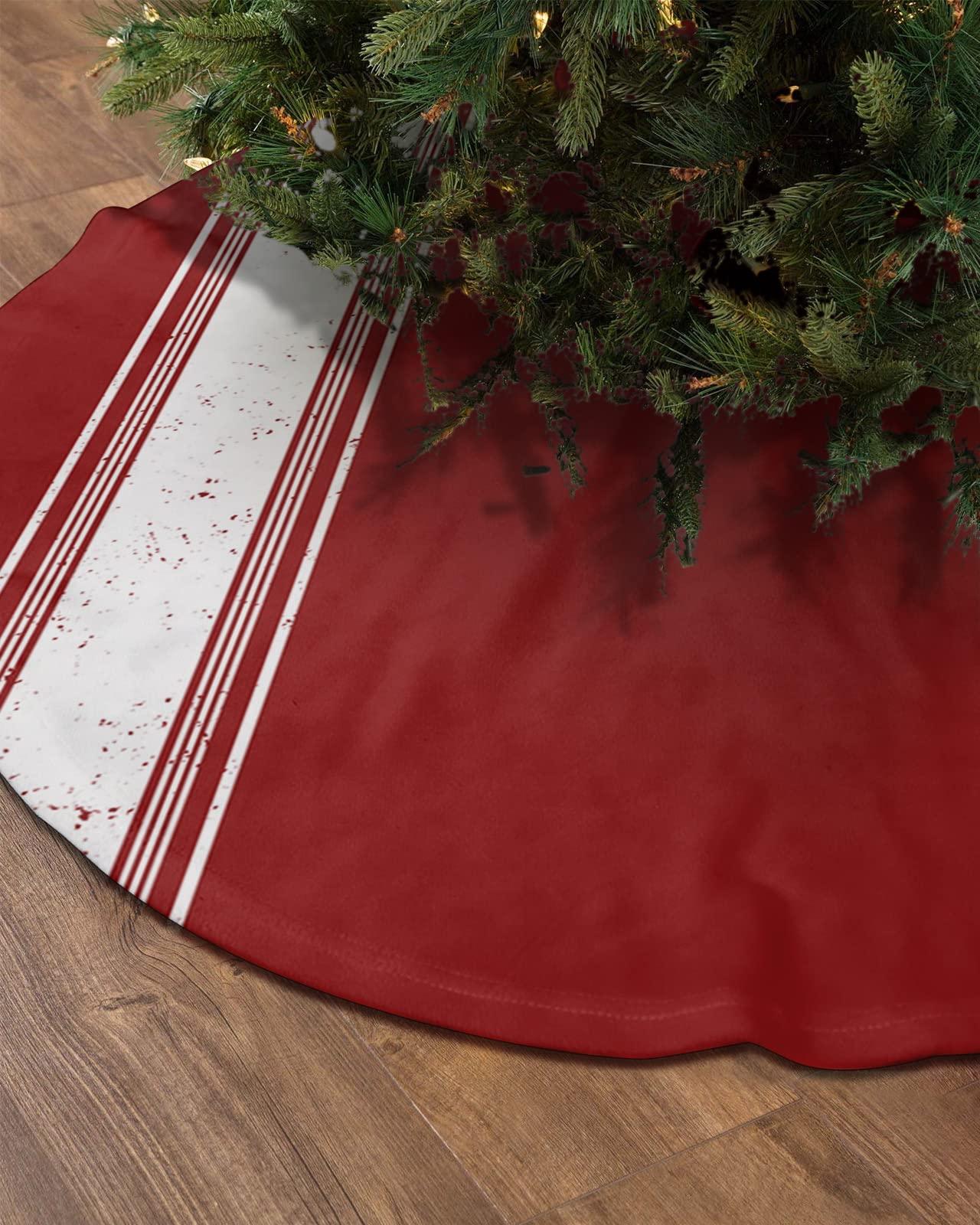 Edwiinsa Christmas Tree Skirt 48 Inches Large Christmas Skirt Tree, Christmas Red Tree Skirt Christmas Decorations for Fireplace Party Holidays Indoor Outdoor Luxurious Xmas Red White Striped
