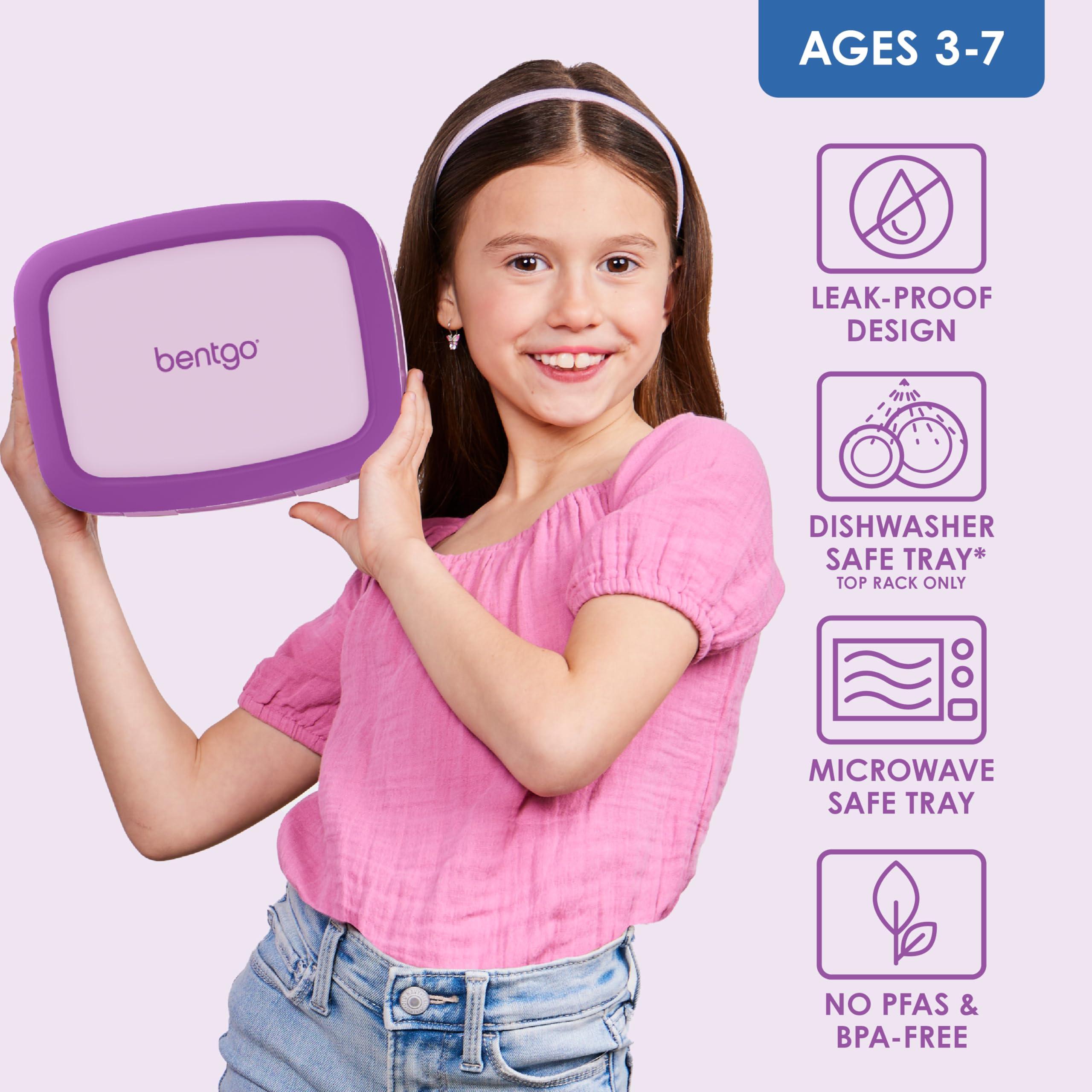 Bentgo Bentgo Kids Bento-Style 5-Compartment Leak-Proof Lunch Box - Ideal Portion Sizes for Ages 3 to 7 - Durable, Drop-Proof, Dishwasher Safe, BPA-Free, & Made with Food-Safe Materials (Purple)