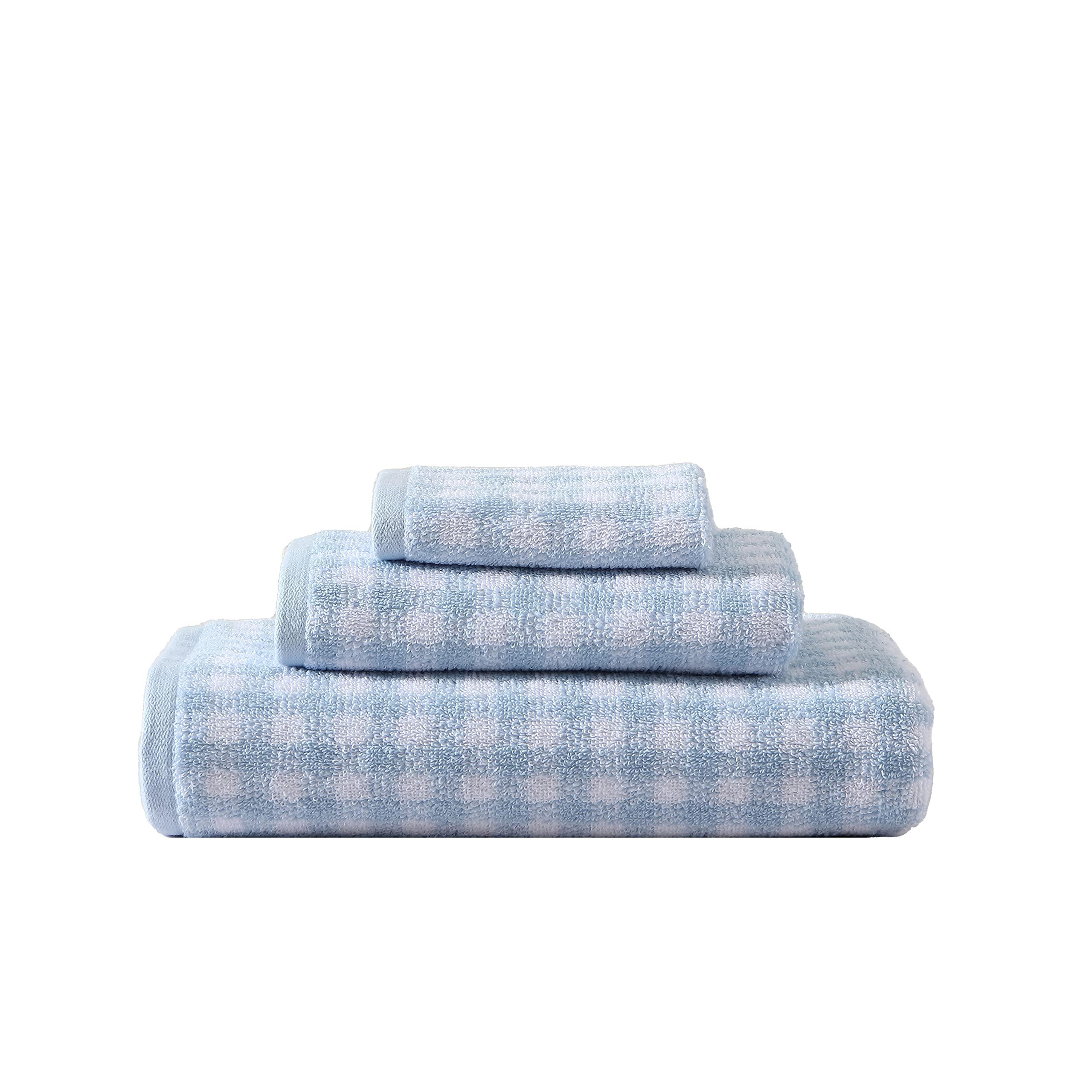 Laura Ashley Laura Ashley- Towel Set, Absorbent & Fade Resistant Cotton Towels, Farmhouse Bathroom Decor (Ginny Blue, 3 Piece)