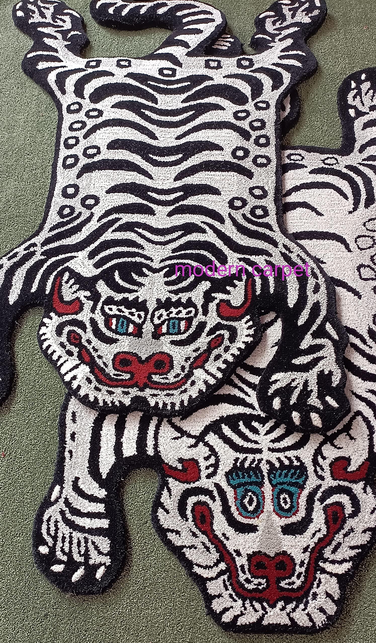 HomeLoft Basics Tiger Rugs 3x5 Ft for Dcor Carpet Handmade Tufted 100% Woolen Tibetan Rugs Animal Carpets for Room & Bedroom by Modern Carpet