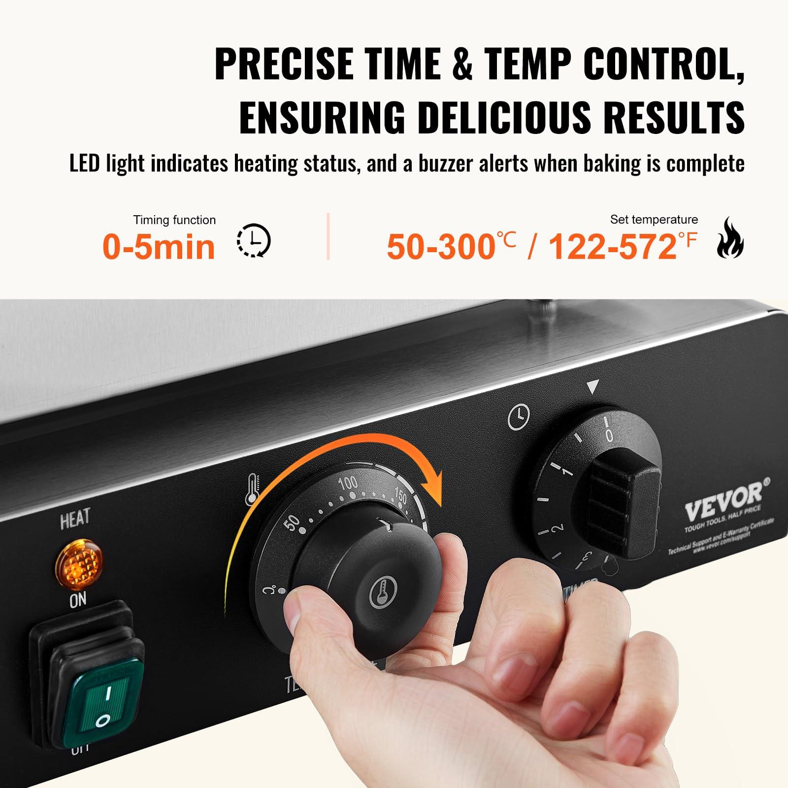 VEVOR VEVOR Electric Donut Maker, 2000W Commercial Doughnut Machine with Non-stick Surface, 9 Holes Double-Sided Heating Waffle Machine Makes 9 Doughnuts, Temperature 122-572, for Restaurant and Home Use