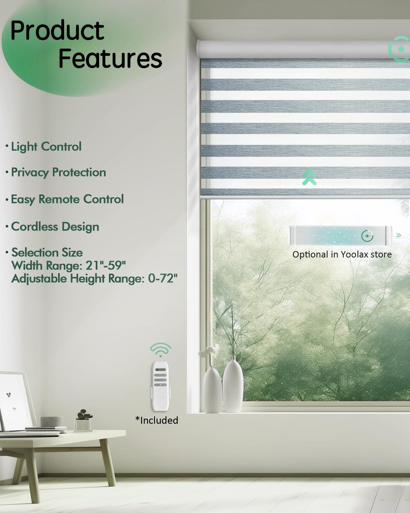 Yoolax Yoolax Motorized Zebra Blinds, Remote Zebra Shades for Indoor Windows, Motorized Shades with Remote Light Control Horizontal Window Blinds (80% Shading Luxury Grey, 22" x 72")