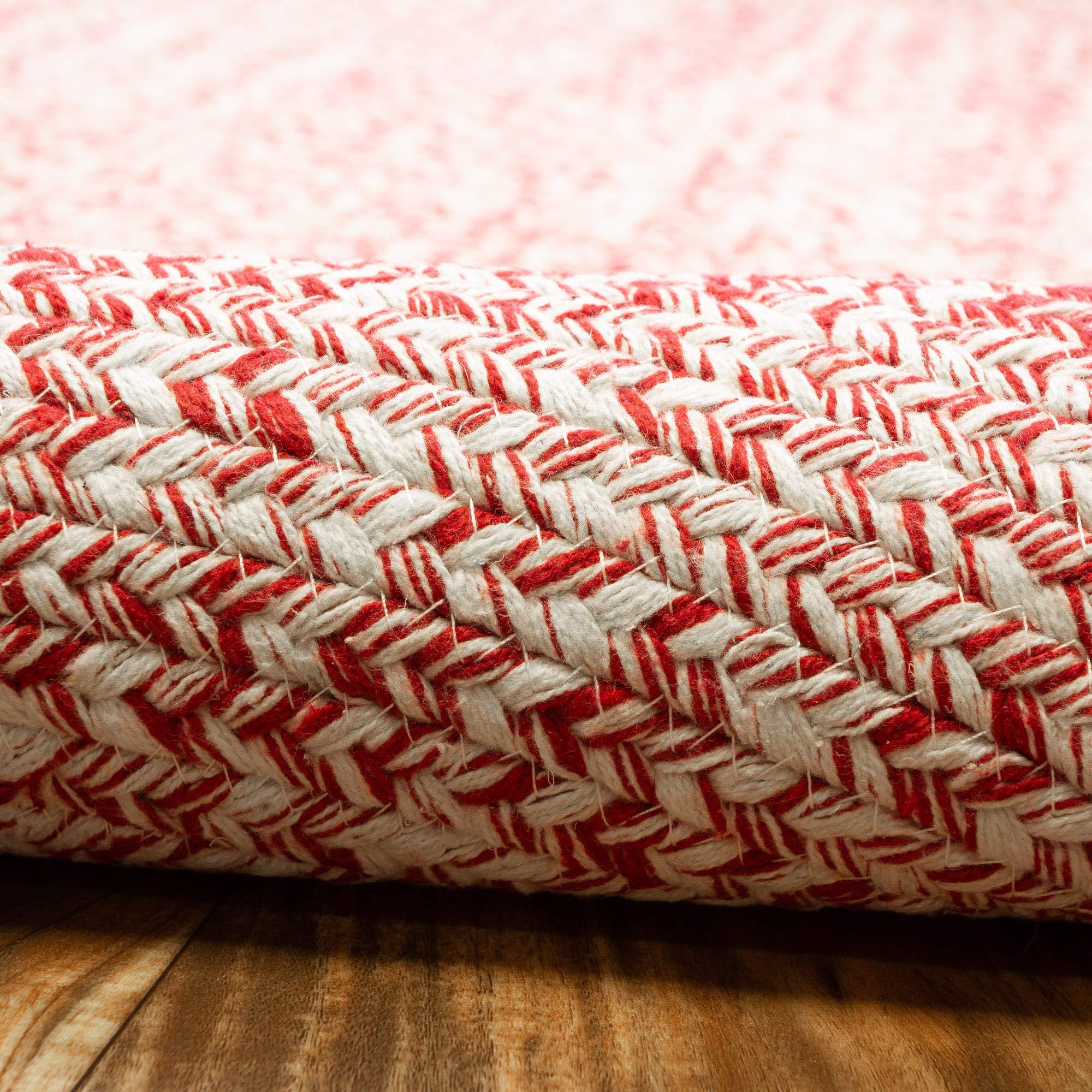 Super Area Rugs Super Area Rugs Farmhouse Braided Rug Cotton Kitchen Reversible Carpet, Red & White, 3' X 5' Oval