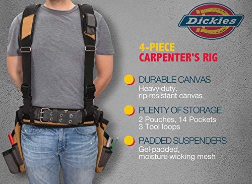 Dickies Dickies 4-Piece Carpenter's Rig, Padded Tool Belt Suspenders, Cooling Mesh, Tool Belt, Steel Buckle, Grey/Tan, 3.8 lb.