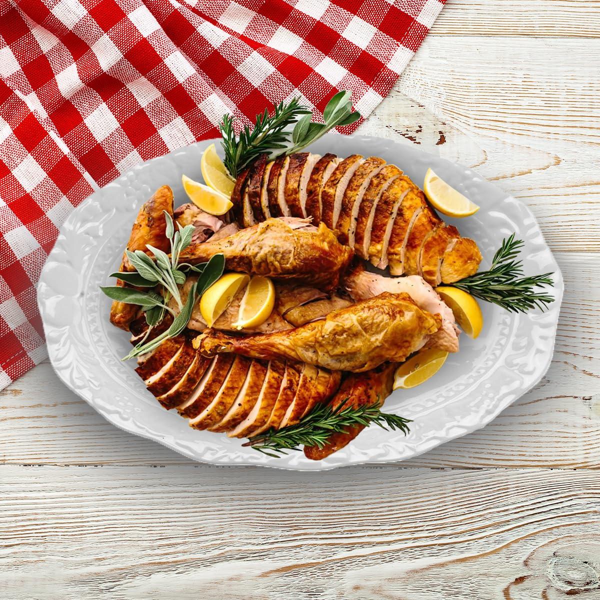 HIC Kitchen HIC Kitchen Turkey Embossed Serving Platter, Fine White Porcelain, Oversized