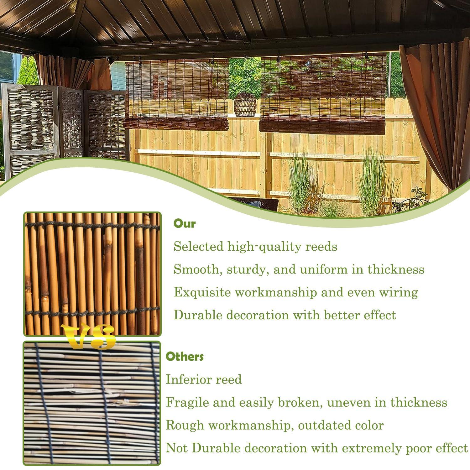 ROE DEER Outdoor Reed Roller Blinds 54x79in (WxH) Bamboo Shades Roman Roller Blinds for Patio Terraces Balconies Porch Windows Reed Roll-Up Blind Shades,Brown