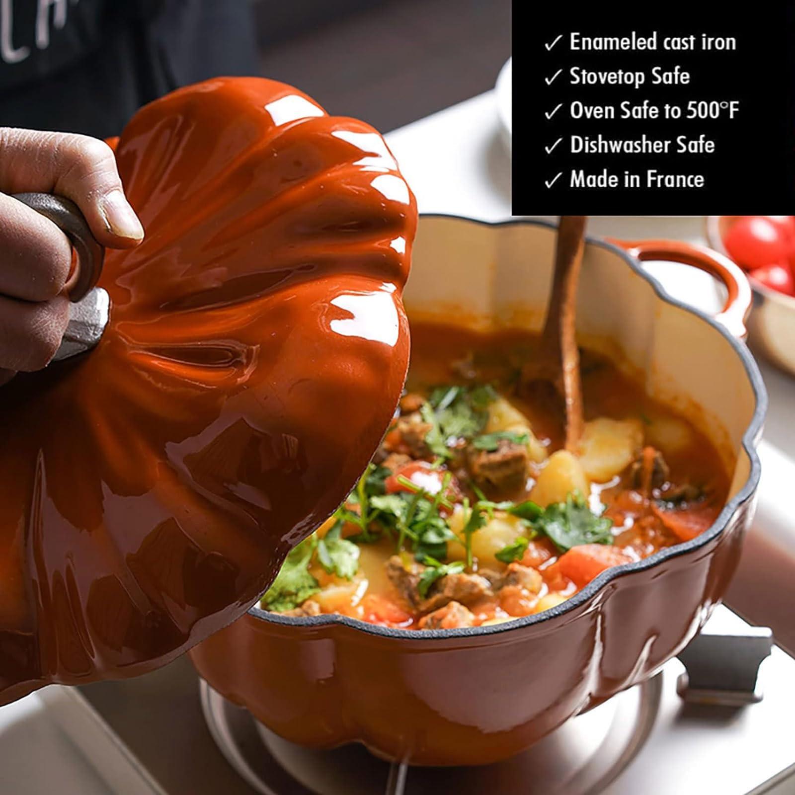 SUZEPER Pumpkin Cocotte,pumpkin Dutch Oven With Lid,4qt Pumpkin Pot For Cooking,enamel Cast Iron Cooking Pot,stew Pot Soup Pot,serves 3-5,halloween Thanksgiving Decor Pot Gift(25x10cm(10x4inch), Orange)