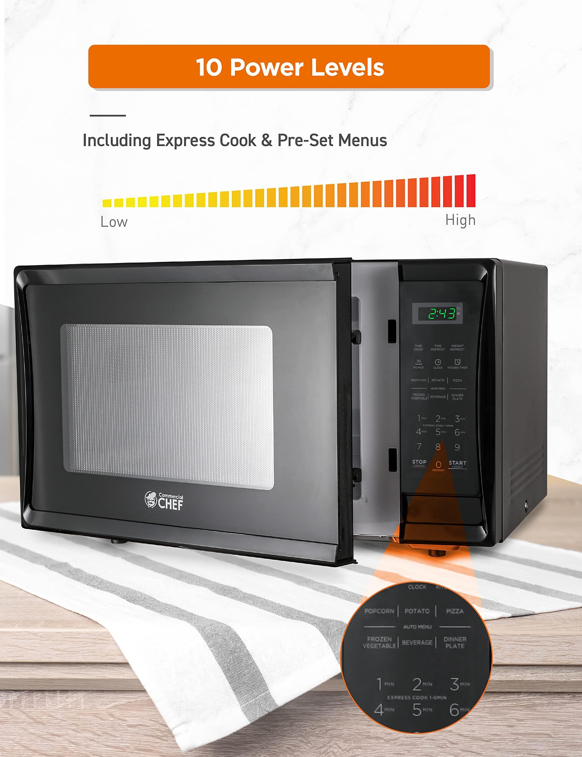 Commercial CHEF COMMERCIAL CHEF 1.1 Cu Ft Microwave with 10 Power Levels, Microwave 1000W with Push Button Door Lock, Countertop Microwave with Microwave Turntable and Digital Controls, Black