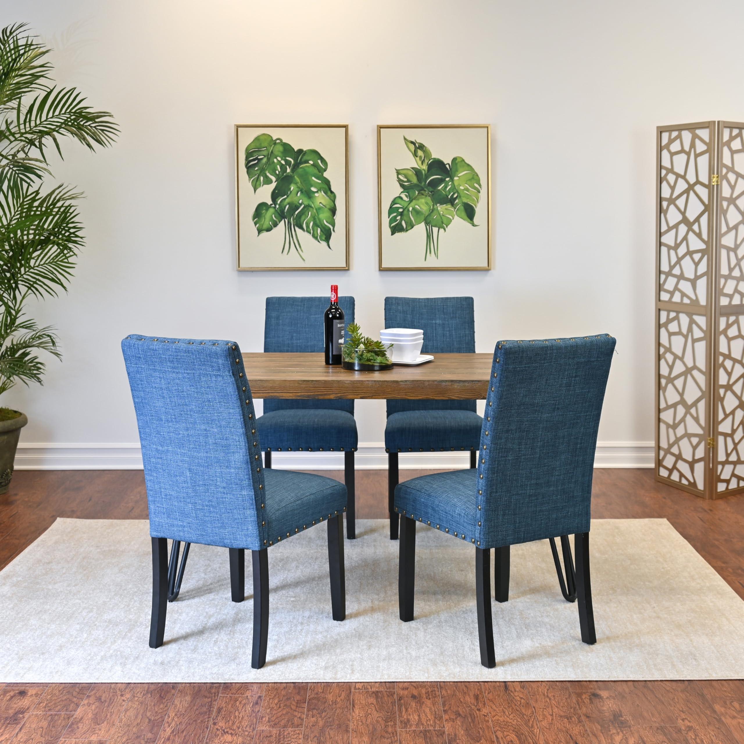 Roundhill Furniture Roundhill Furniture Amisos 5-Piece Dining Set, Hairpin Dining Table with 4 Chairs Blue