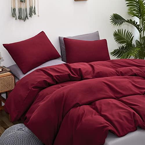 Luxlovery Luxlovery Burgundy Comforter Set Dark Red Bedding Set Full Maroon Marsala Wine Red Solid Soft Breathable Claret Blanket Quilts Maroon Comforter Set Women Girls