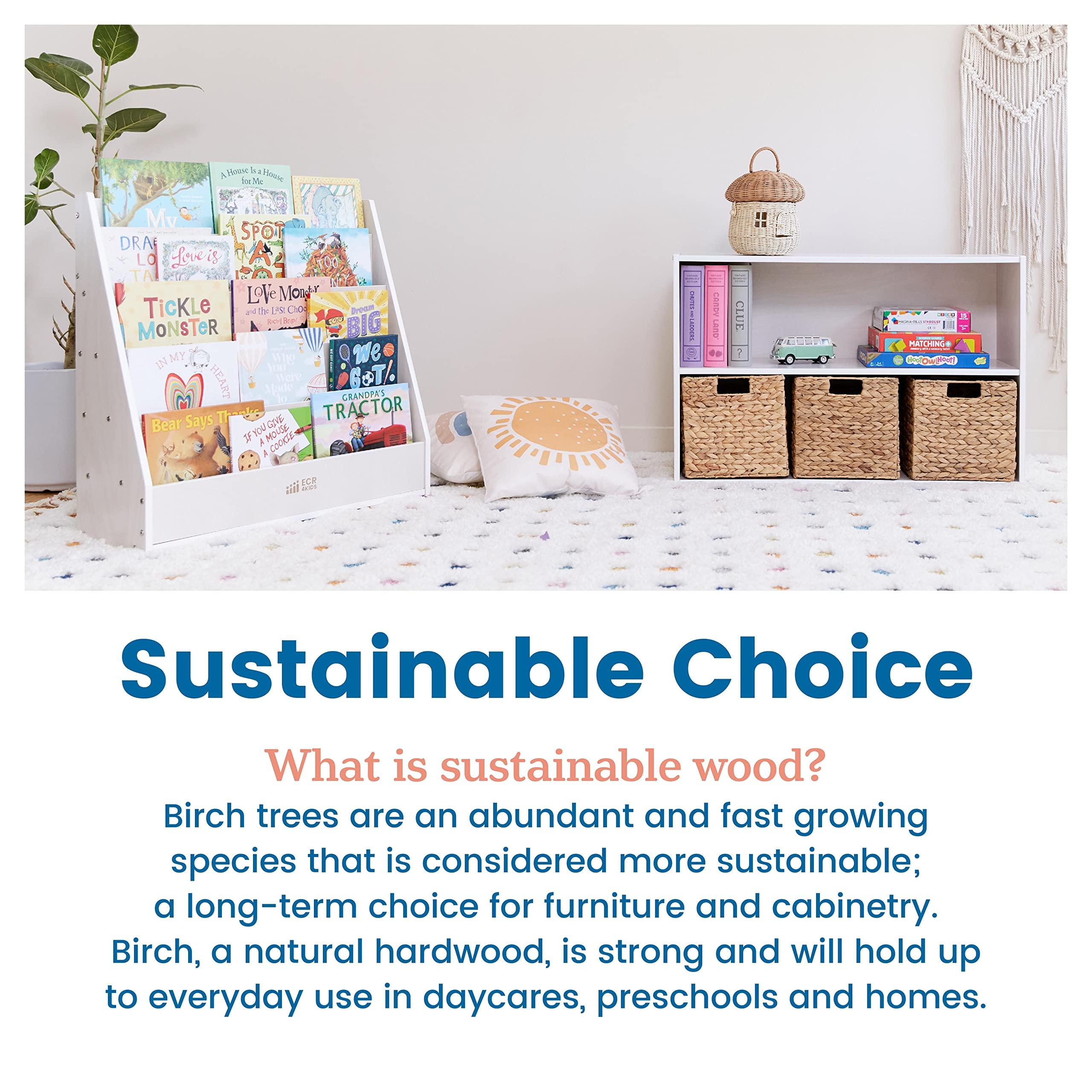 ECR4Kids ECR4Kids Streamline Single-Sided Book Display with Storage, Classroom Bookshelf, White Wash