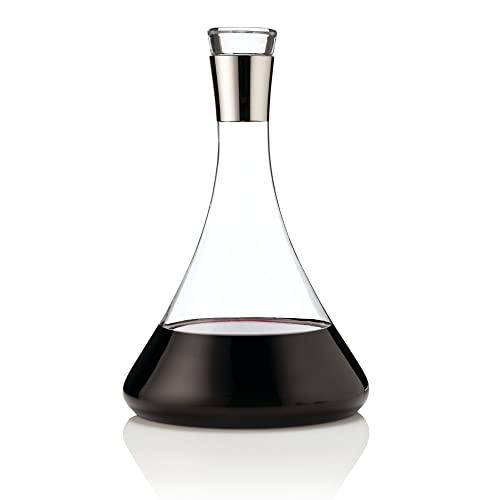 Viski Viski Harrison Wine Decanter and Stopper, Glass Pitcher for Red and White Wine, Wine Carafe, Perfect for wine Lovers, Chrome Rimmed, Set of 1, 60oz