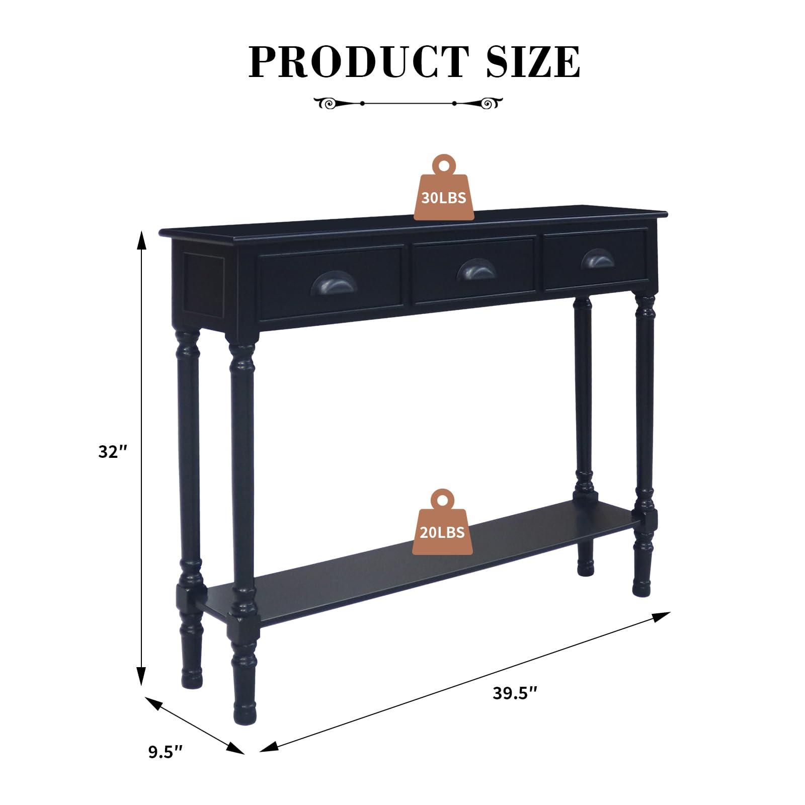 Urbanest Urbanest Modern Burlington Console Table with 3 Drawers (Solid Wood, Black)