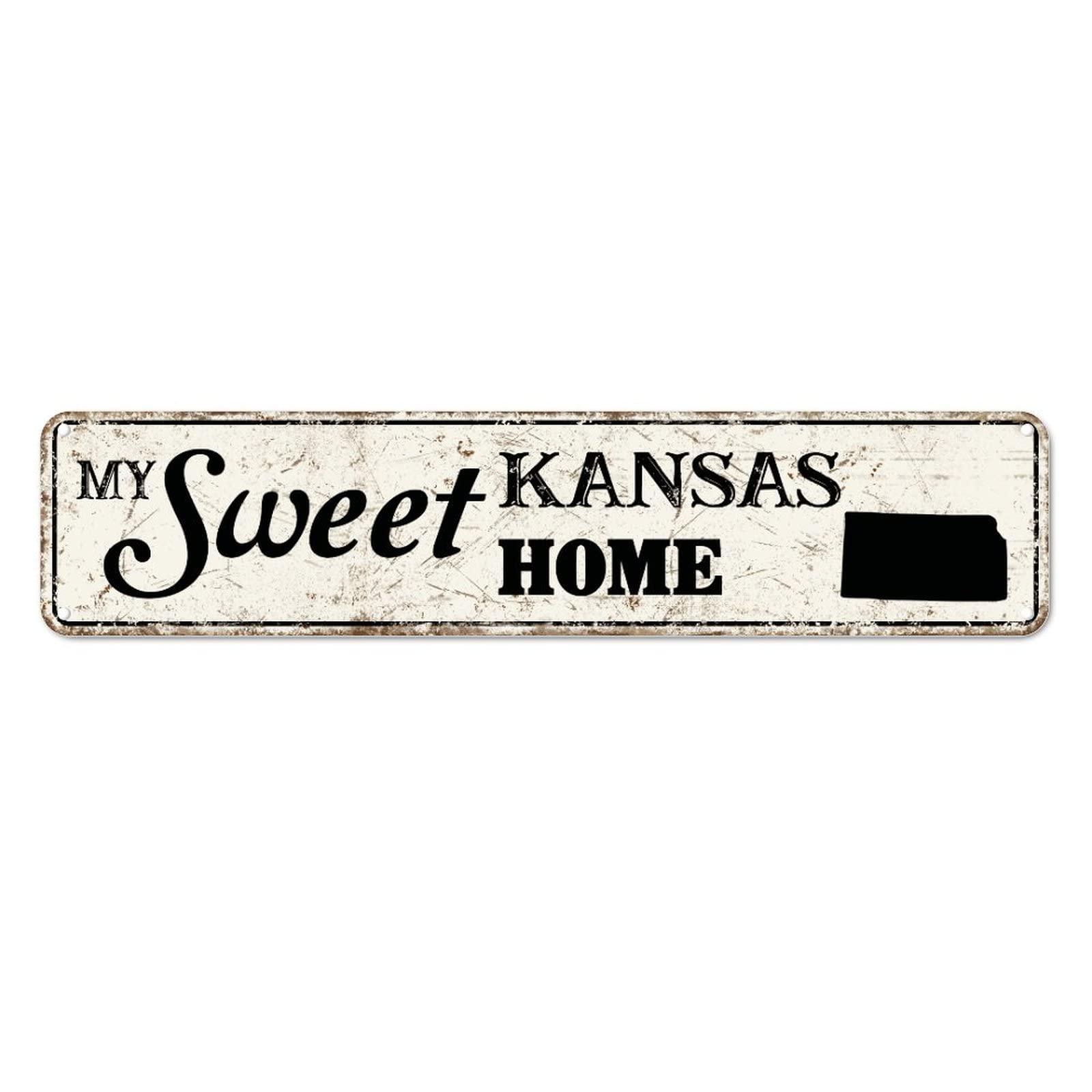 Bomehhjuli My Sweet Home Kansas Metal Sign Kansas State Metal Tin Sign 4x18in Weatherproof Farmhouse Wall Plaque Poster for Garage People Cave Shop Bar