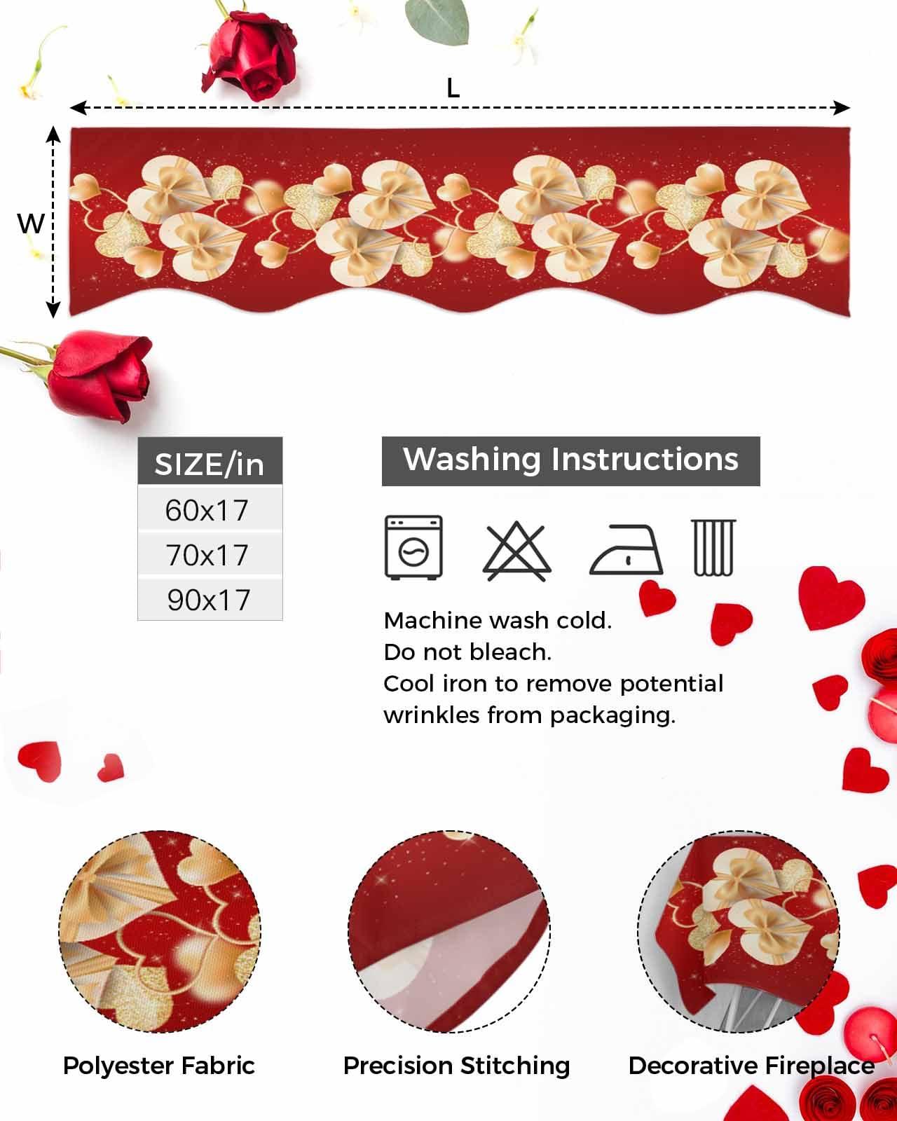 ALAGEO Mantel Scarf Gold Red Valentines Day Fireplace Mantel Scarf Cover Love Heart Bow Tie Fireplace Cloth Table Runner Decoration for Home Living Room Valentine\'s Day, Wedding, Anniversary 60 x 17 in