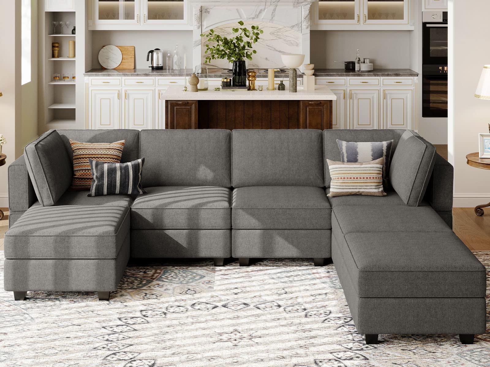 Belffin Belffin Oversized Modular Sofa with Storage Seat U Shaped Couch Modular Sectional Sofa Couch U Shape Sofas Grey