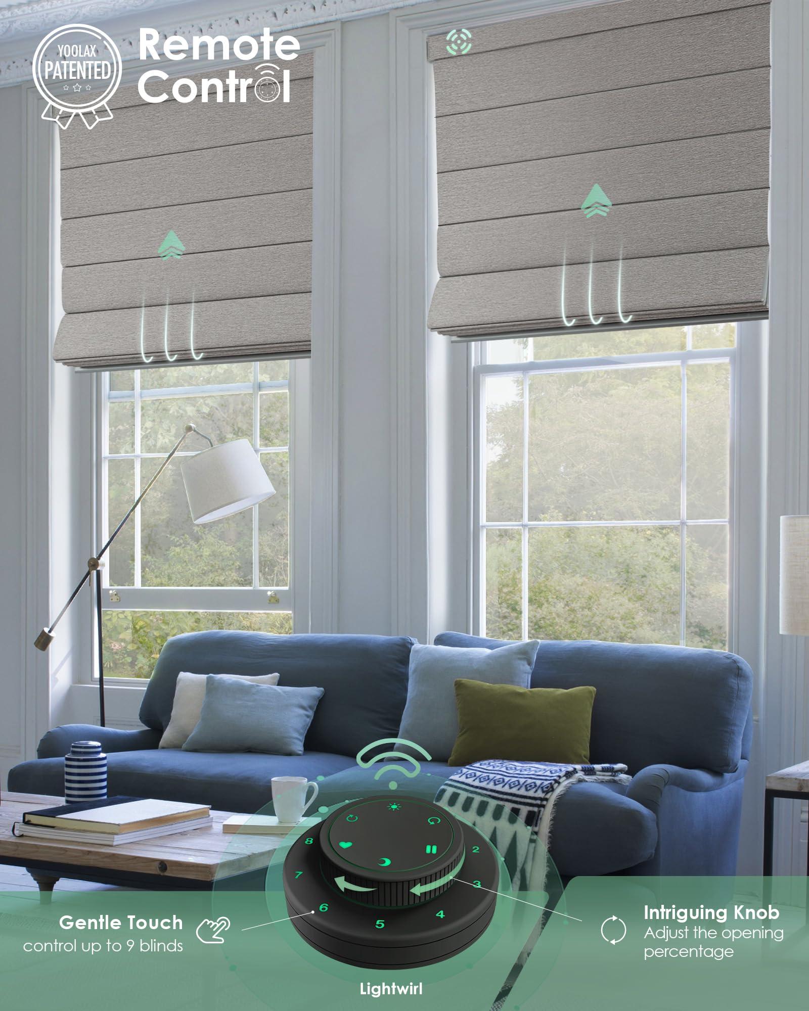 Yoolax Yoolax Motorized Roman Blinds with Remote, Roman Shades for Indoor Windows, Smart Blackout Blinds with Voice Control, Compatible with Alexa Google Home, APP Control, Custom Size, Wood Stripe