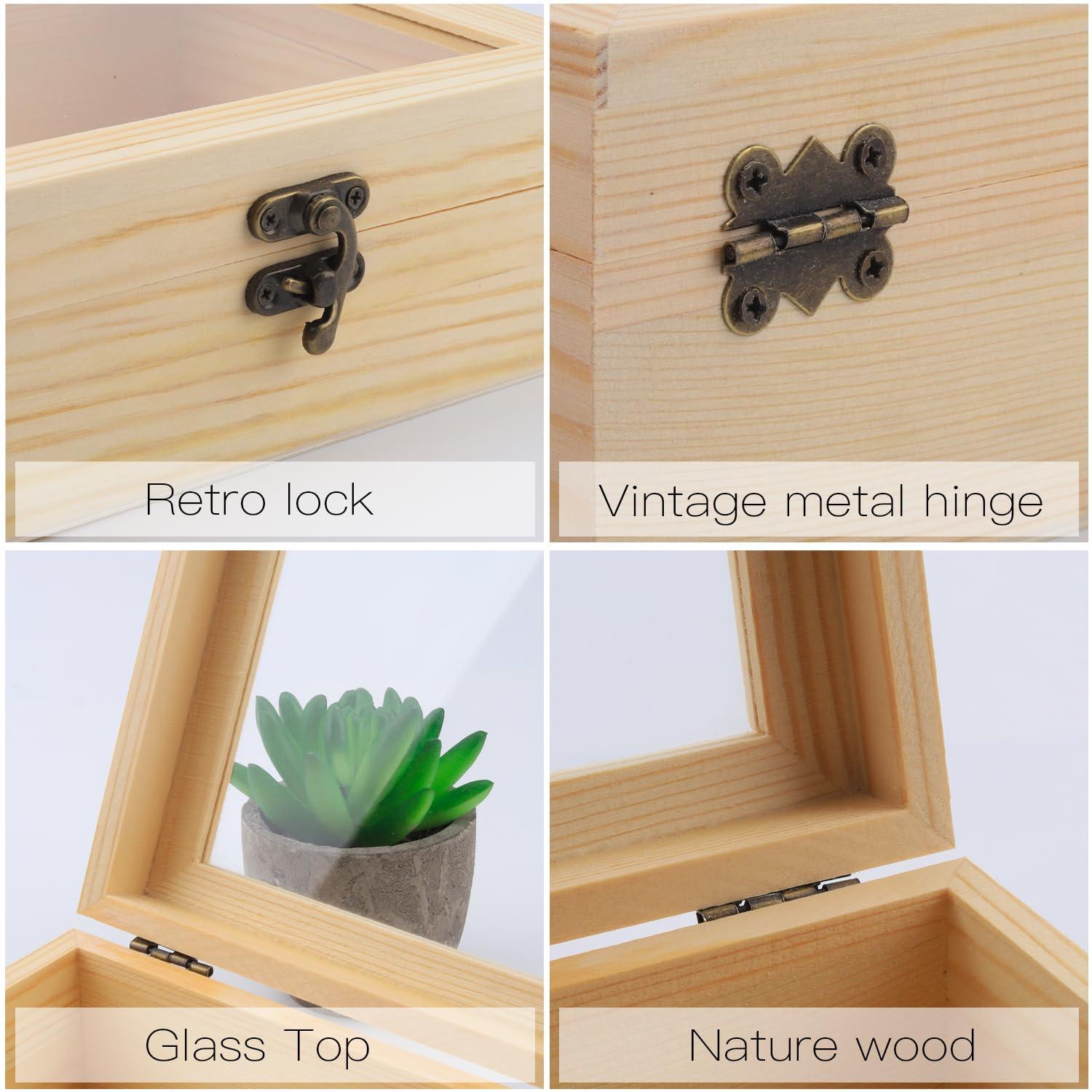 Rocutus Wooden Box,2 Pack Handcrafted Wooden Gift Box Unfinished Pine Wood Boxes Wooden Storage Box,Wood Box Natural Wooden for Storage & Gifting - Rustic Design with Hinged Lid (3.3 x 3.3 x 1.96 In)