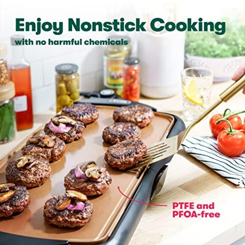 BELLA BELLA Electric Ceramic Titanium Griddle, Make 10 Eggs At Once, Healthy-Eco Non-stick Coating, Hassle-Free Clean Up, Large Submersible Cooking Surface, 10.5" x 20", Copper/Black