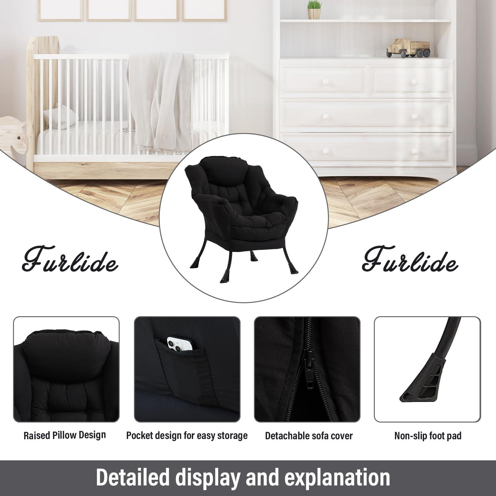 Furlide Furlide Lazy Chair with Ottoman, Modern Chair with Folding Footrest, Lounge Accent Chair, Comfortable Reading Chair (Black)