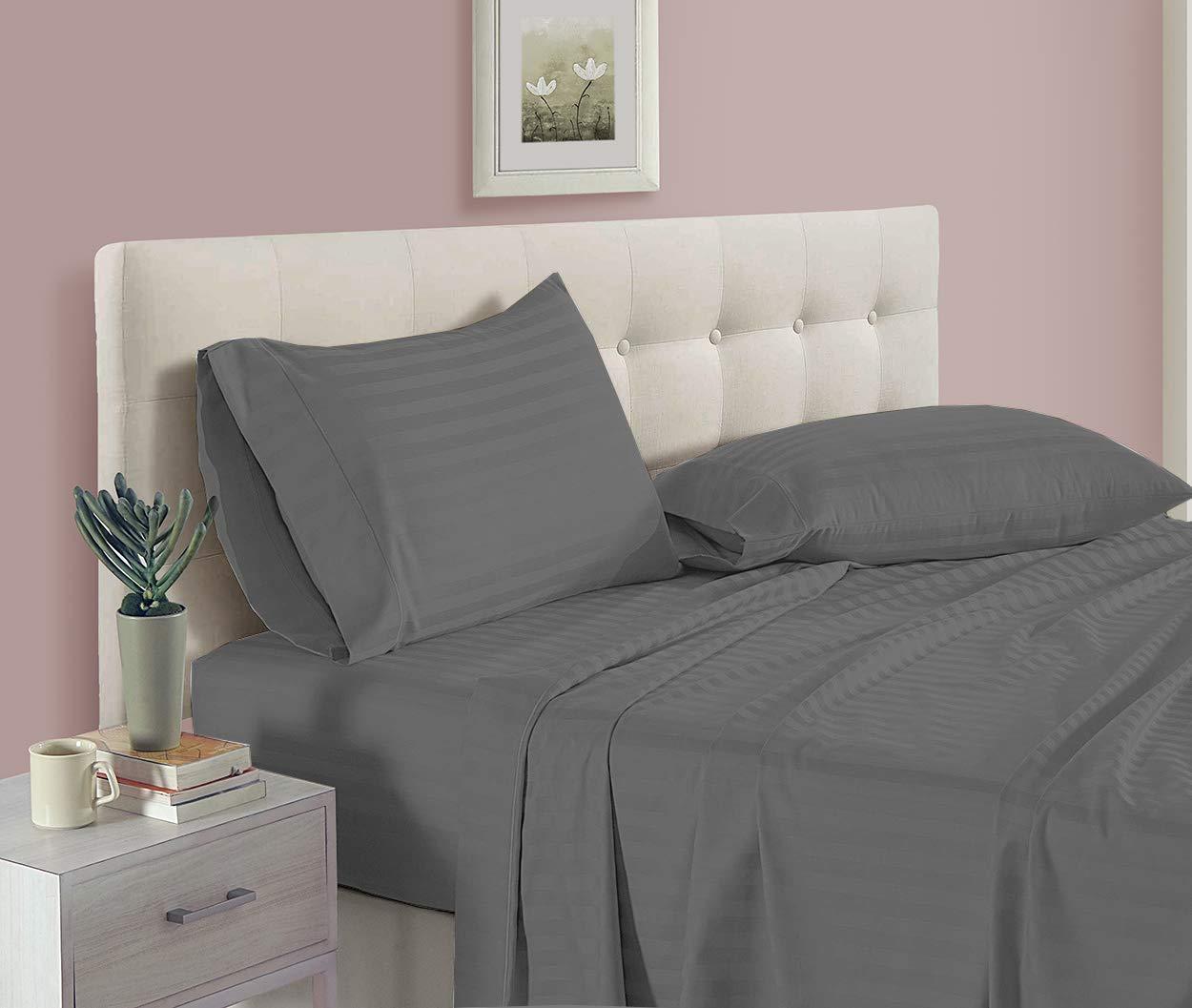 Rover Bedding 5PC Bed Sheet Set Split King Sheets set For Adjustable Bed - 800 Threat Count 100% Egyption Cotton Split King, Dark Grey Stripe, Sateen Weave, 18\'\' Deep Pocket (Split King,Dark Grey Stripe)
