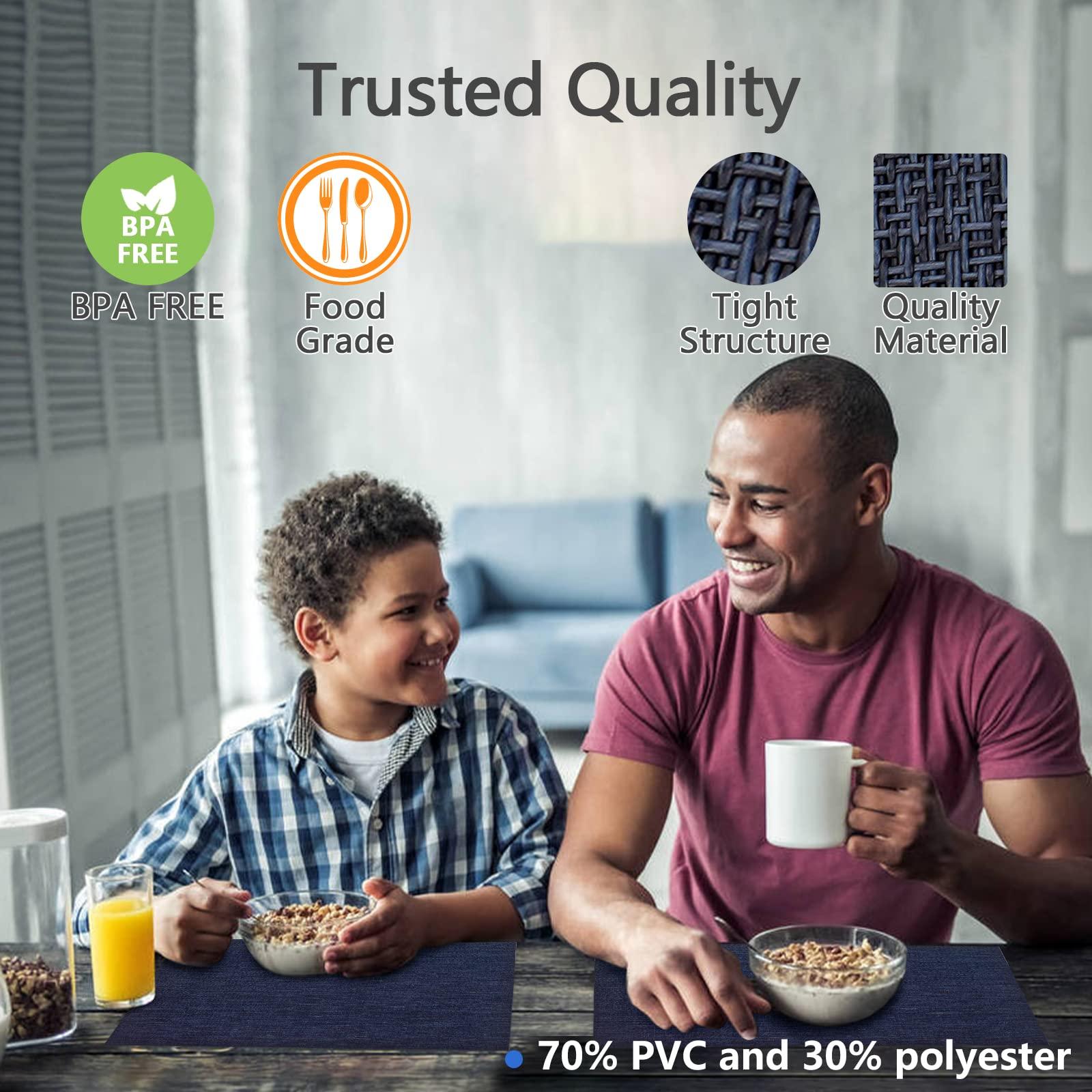 LIFEWEAR LIFEWEAR Placemat Set of 8,Woven Placemats,Outdoor/Indoor Placemats,Vinyl/Plastic Placemats, Washable Placemats,Table Placemats Set of 8Dark Blue
